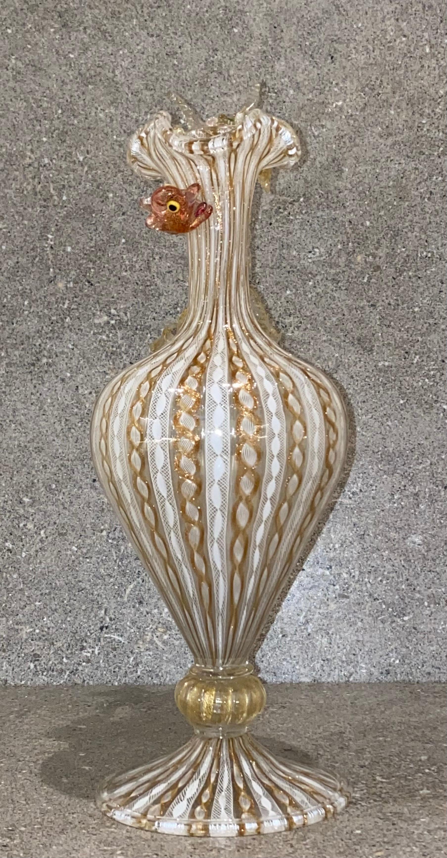 Large 19th Century Venetian Latticino Glass Claret Jug Ewer with Dragon Handle 9