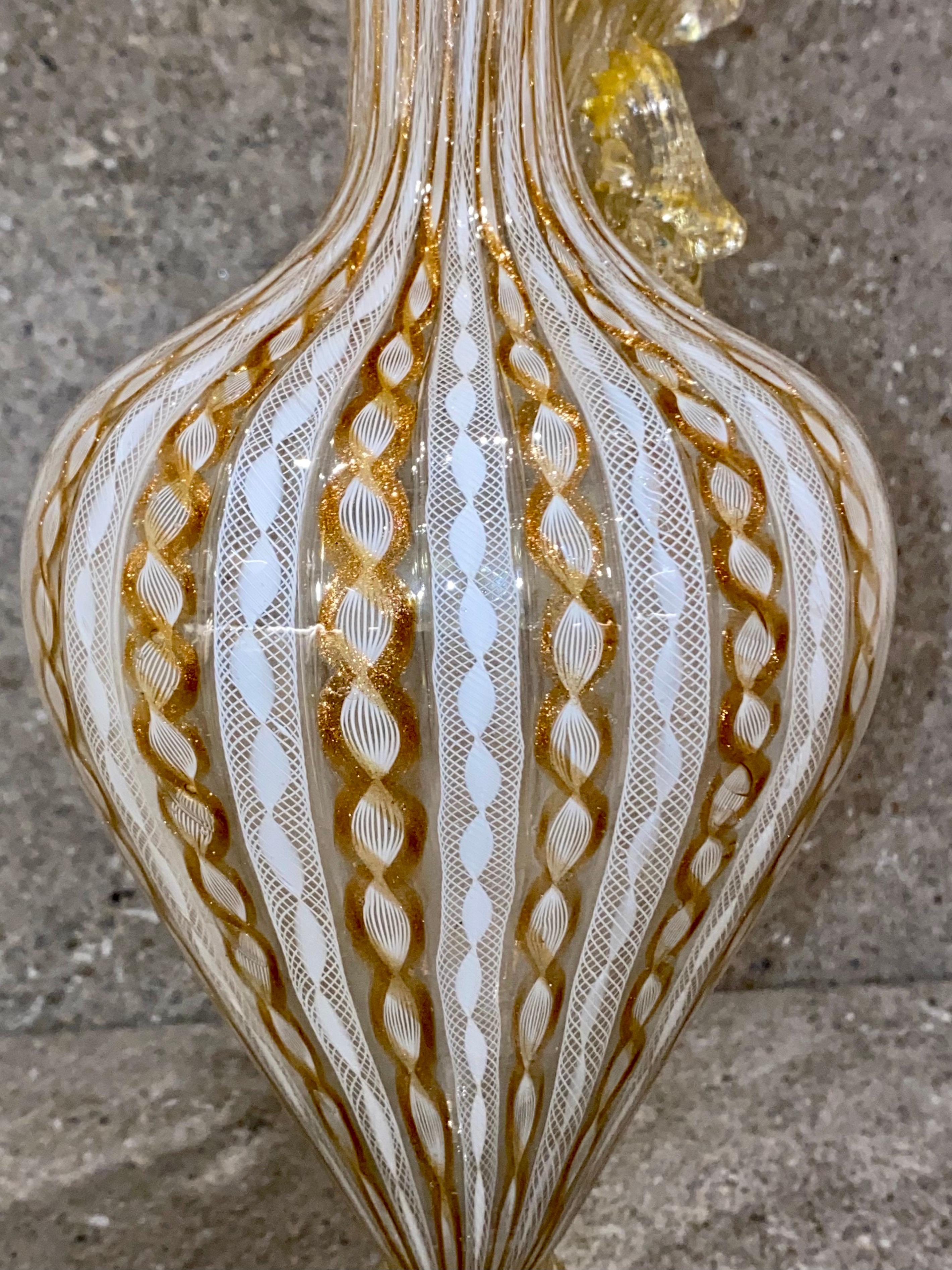 Italian Large 19th Century Venetian Latticino Glass Claret Jug Ewer with Dragon Handle