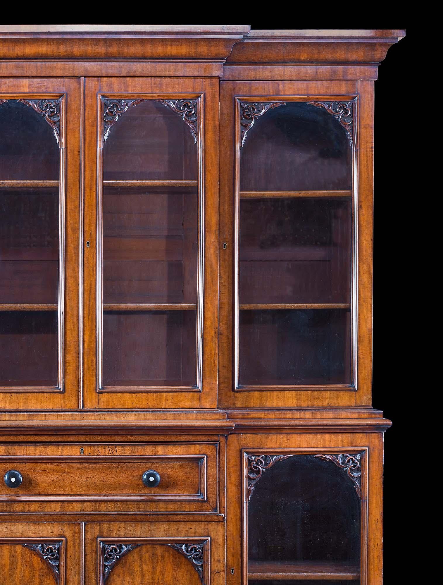 Early Victorian Large 19th Century Victorian Breakfront Bookcase with Integral Secretaire For Sale