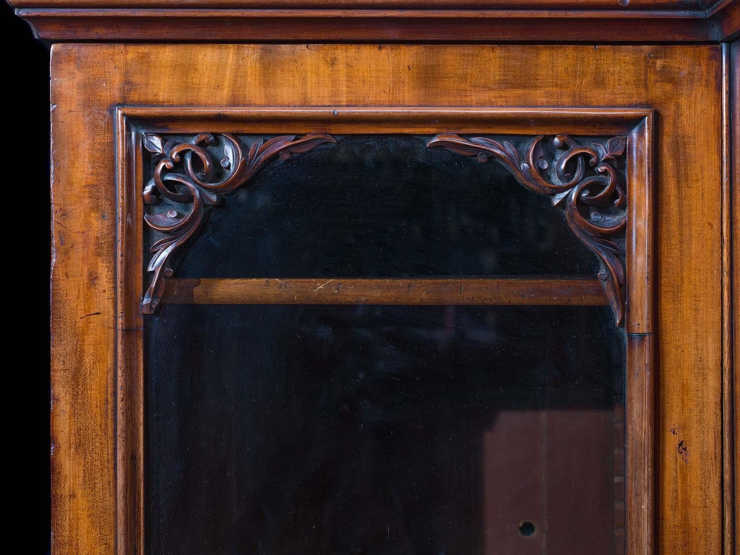 Hand-Carved Large 19th Century Victorian Breakfront Bookcase with Integral Secretaire For Sale