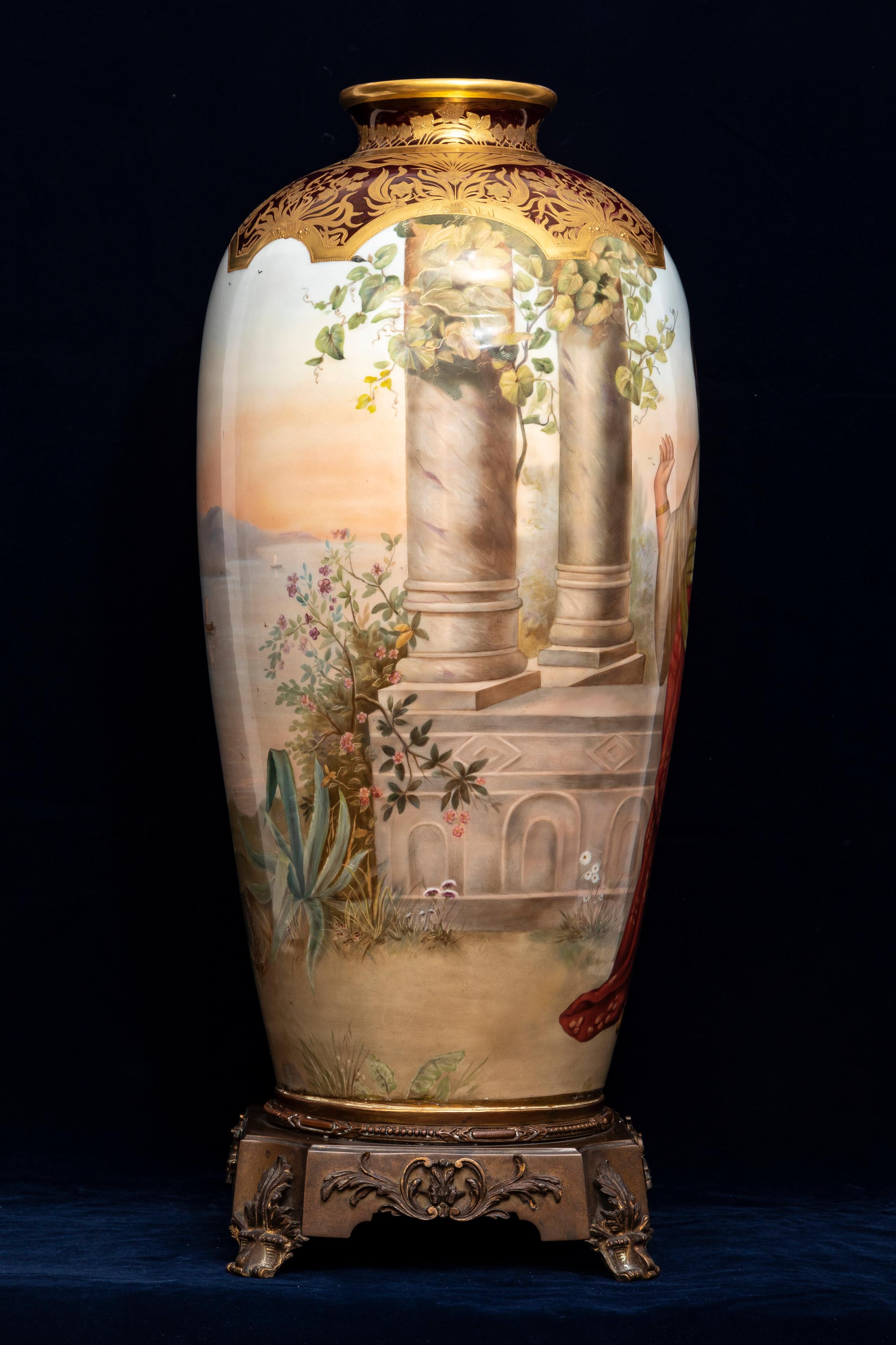 A Large 19th Century Vienna Porcelain Vase w/ Ormolu Mount, Signed Wagner In Good Condition For Sale In New York, NY