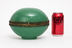 A Large 20th C. French Ormolu Mounted Green Opaline Egg Form Covered Box