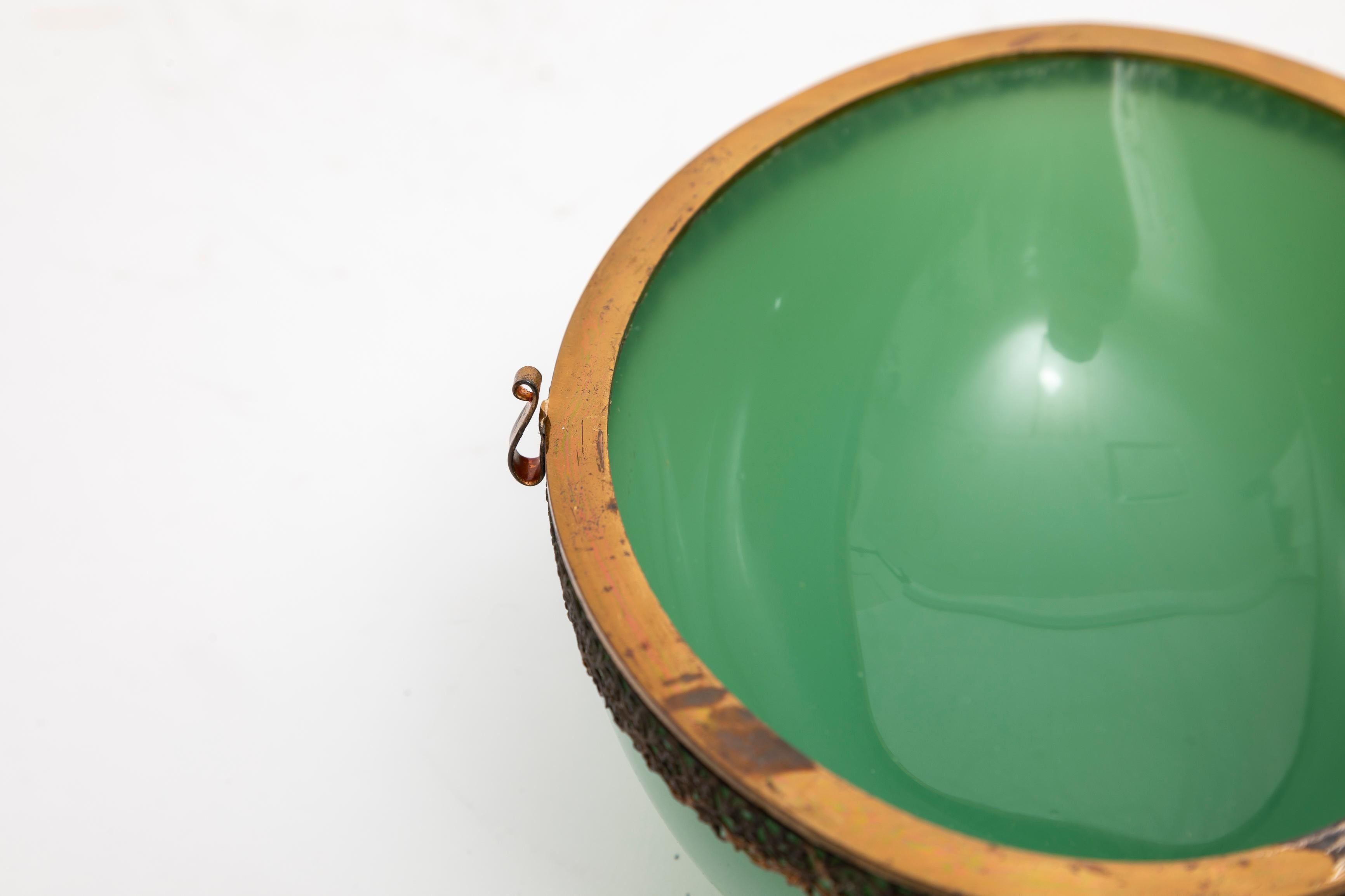 A Large 20th C. French Ormolu Mounted Green Opaline Egg Form Covered Box For Sale 1