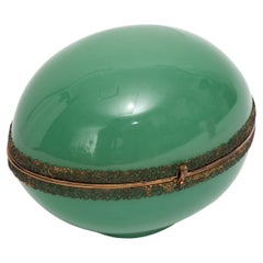 Antique A Large 20th C. French Ormolu Mounted Green Opaline Egg Form Covered Box