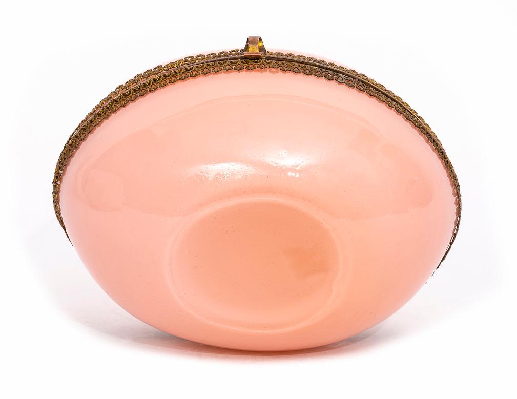 Early 20th Century A Large 20th C. French Ormolu Mounted Pink Opaline Egg Form Covered Box