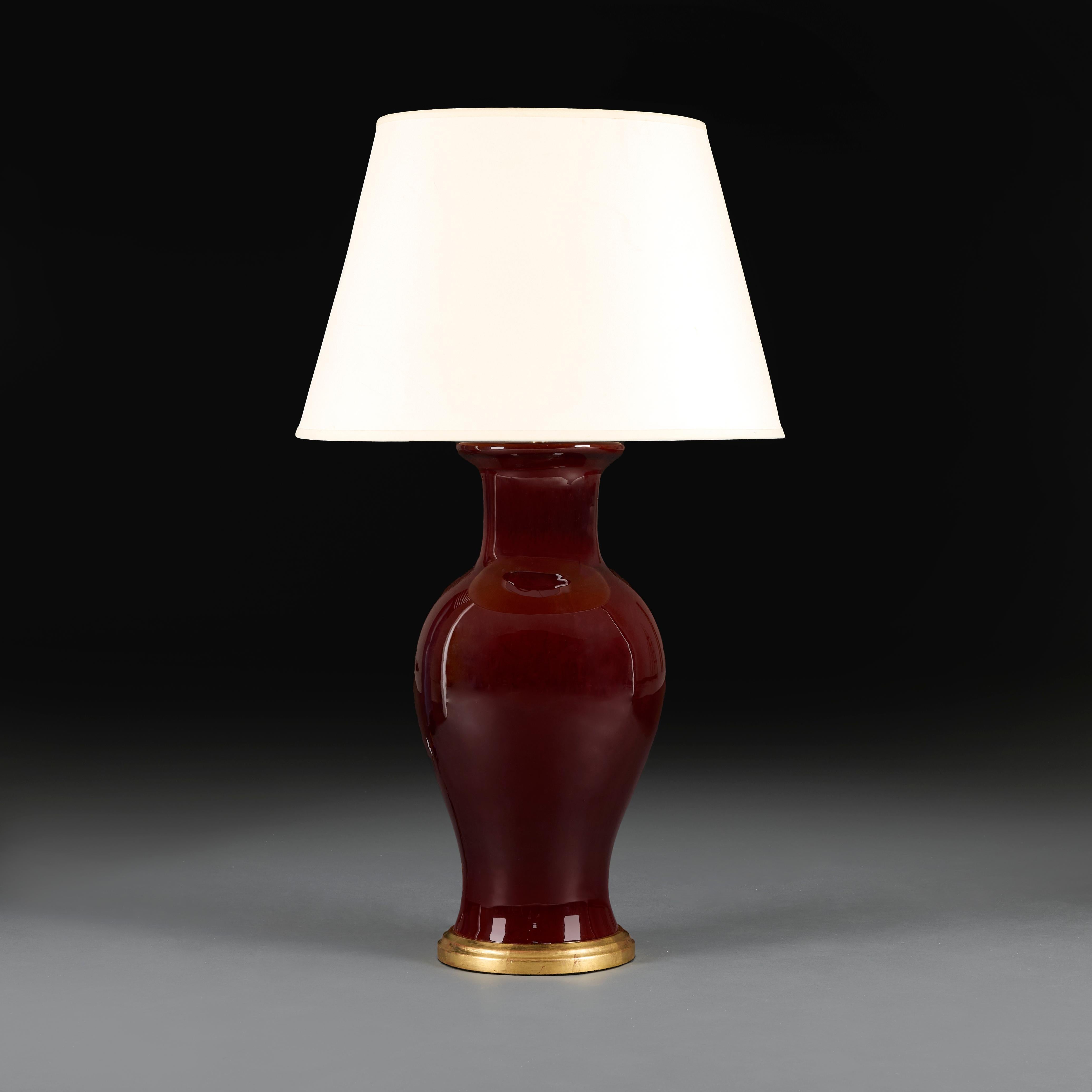 A Large 20th Century Chinese Red Sang de Boeuf Vase as a Lamp In Good Condition For Sale In London, GB