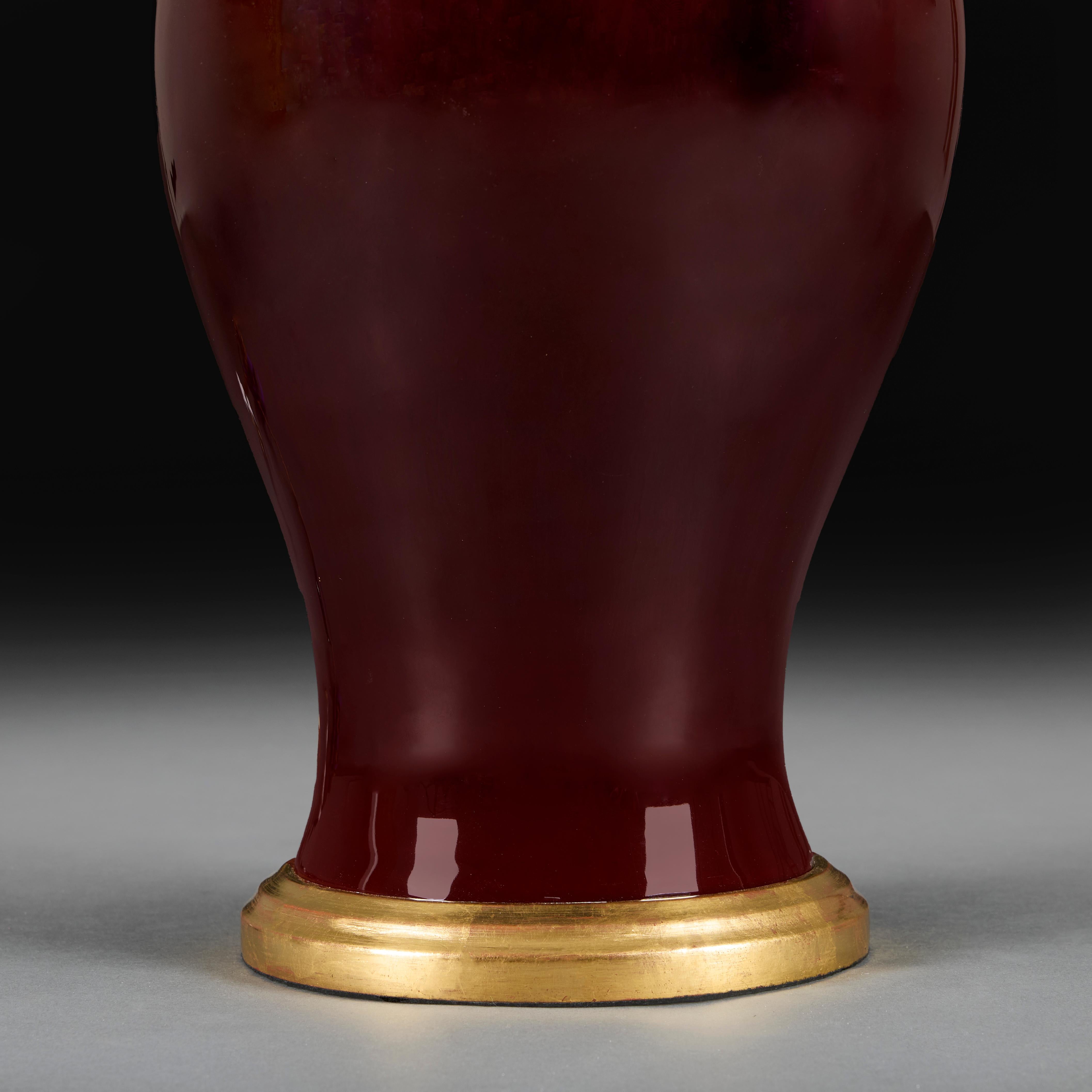 Metal A Large 20th Century Chinese Red Sang de Boeuf Vase as a Lamp For Sale