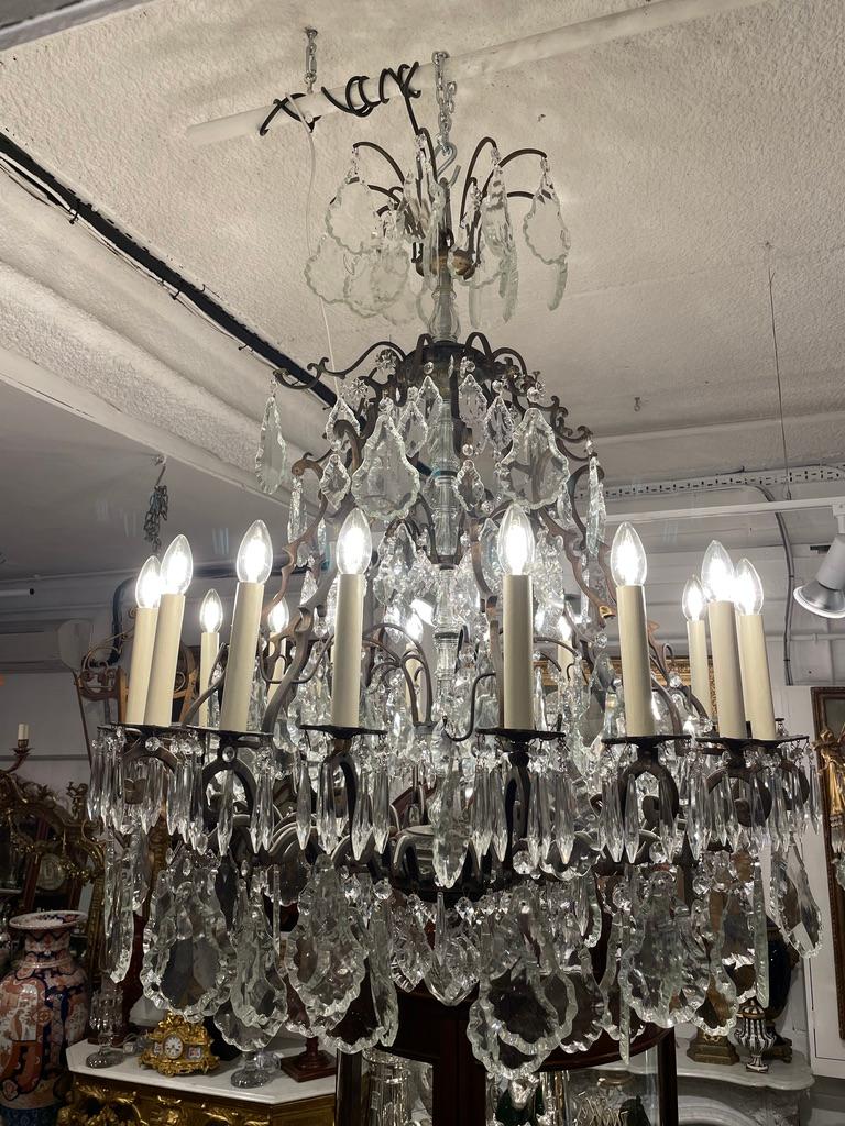 Hand-Crafted Large 20th Century Cut-Crystal 18 Arm Chandelier For Sale