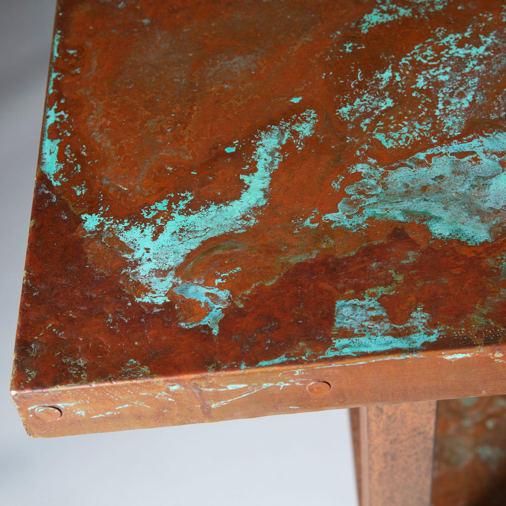 Large 20th Century French Copper Metal Table with Verdigris Patination 7