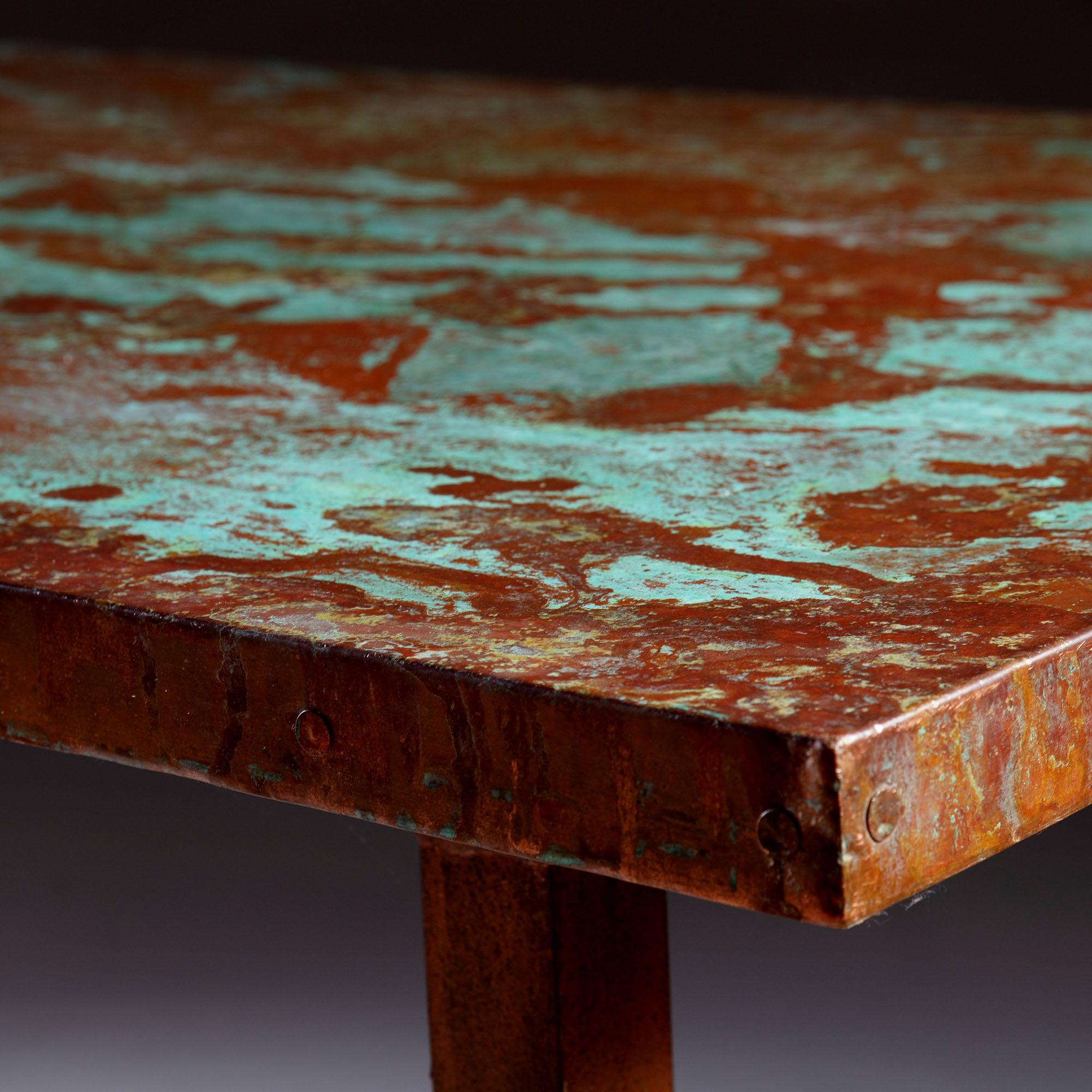 Large 20th Century French Copper Metal Table with Verdigris Patination 8