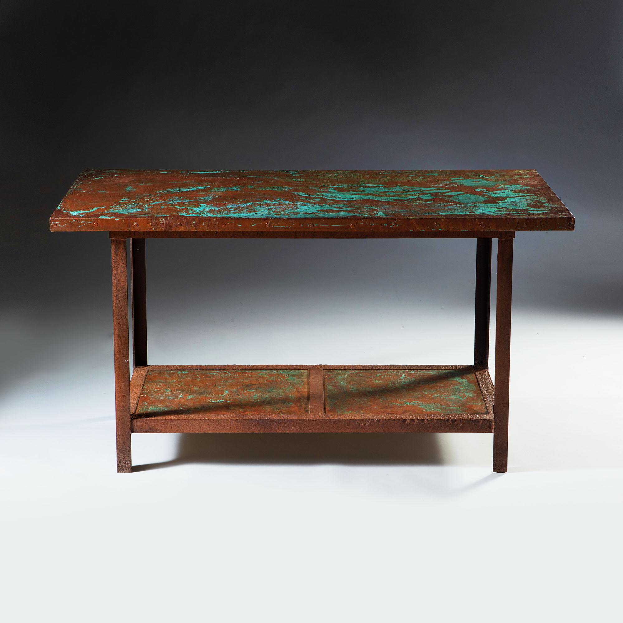 Large 20th Century French Copper Metal Table with Verdigris Patination In Good Condition In London, GB