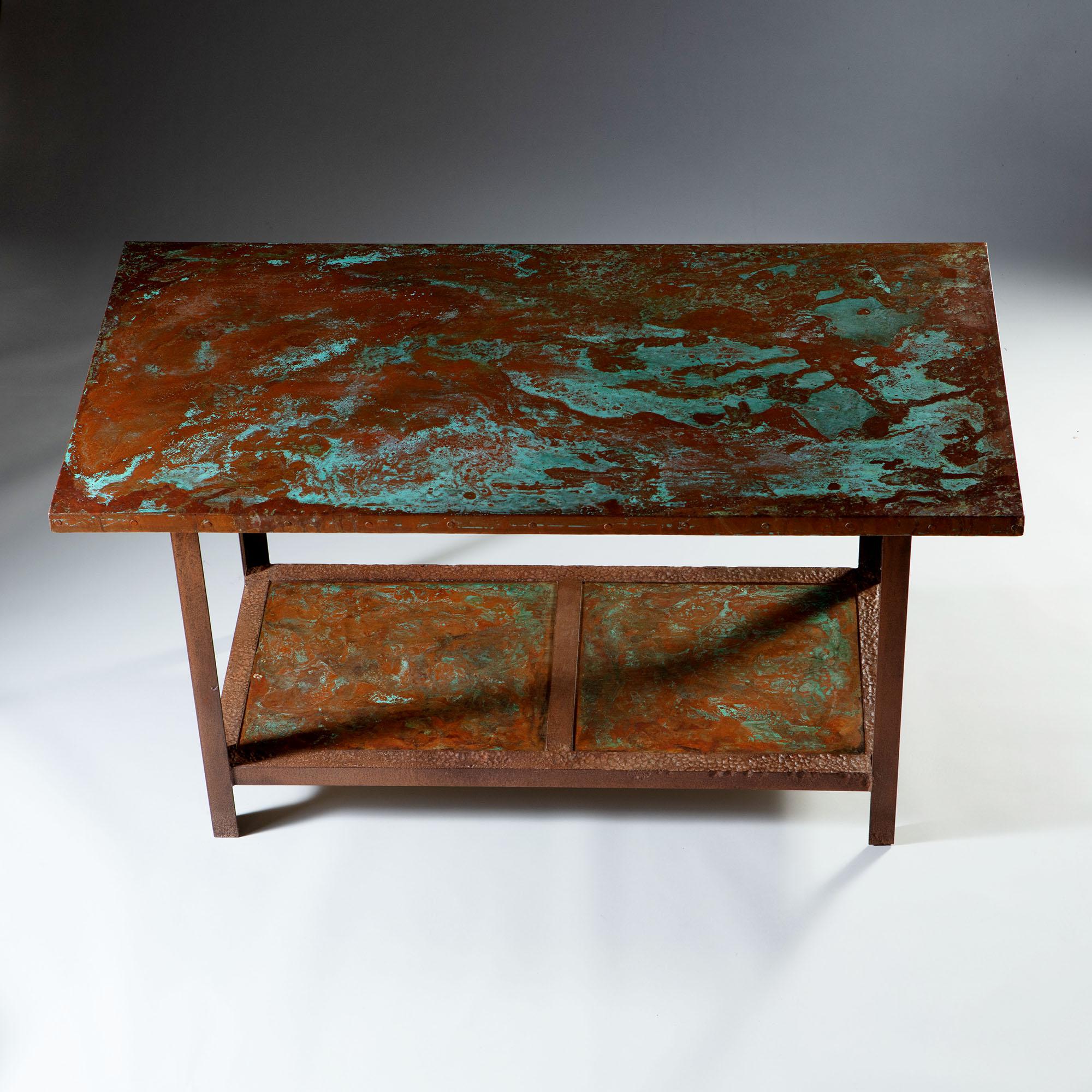 Large 20th Century French Copper Metal Table with Verdigris Patination 1