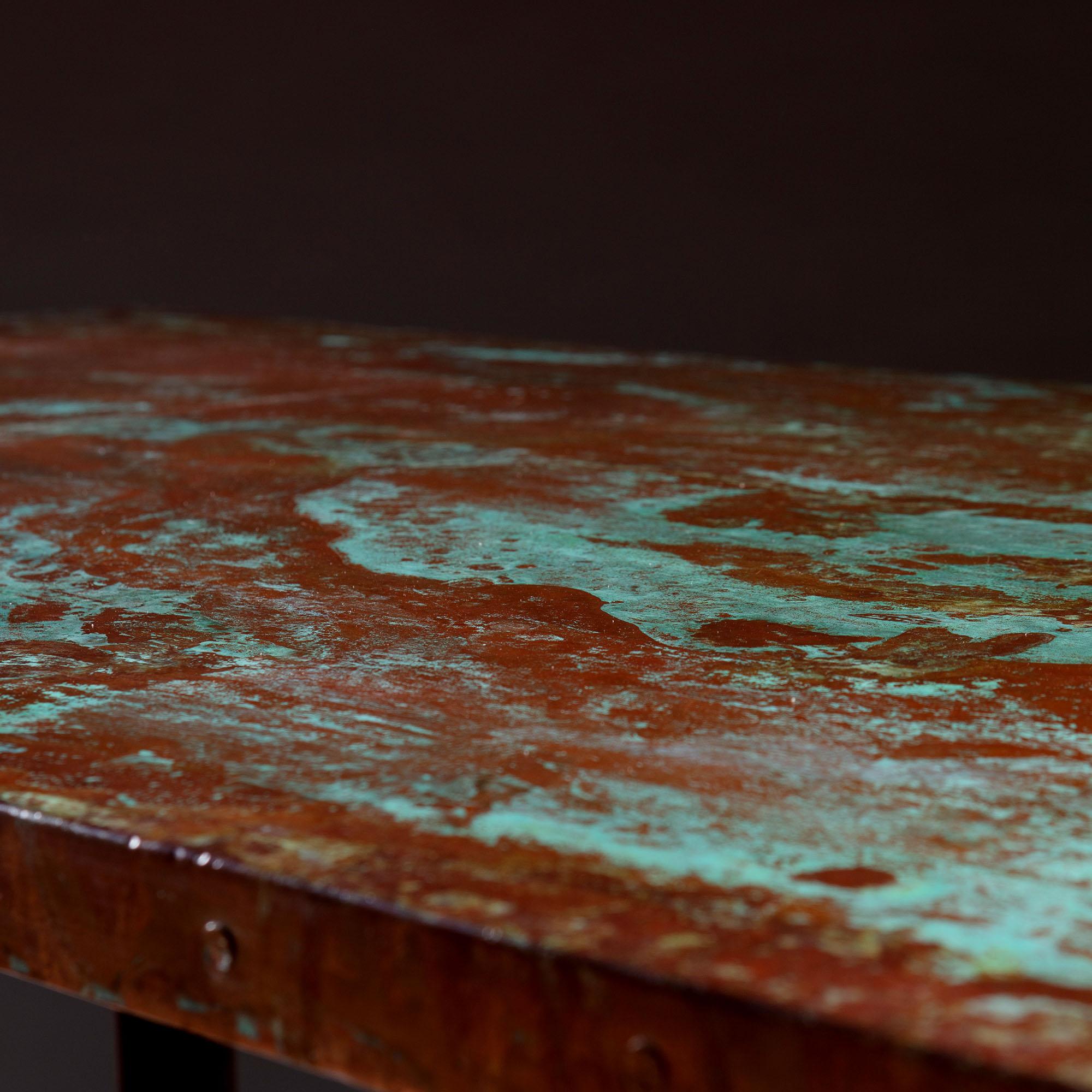 Large 20th Century French Copper Metal Table with Verdigris Patination 4