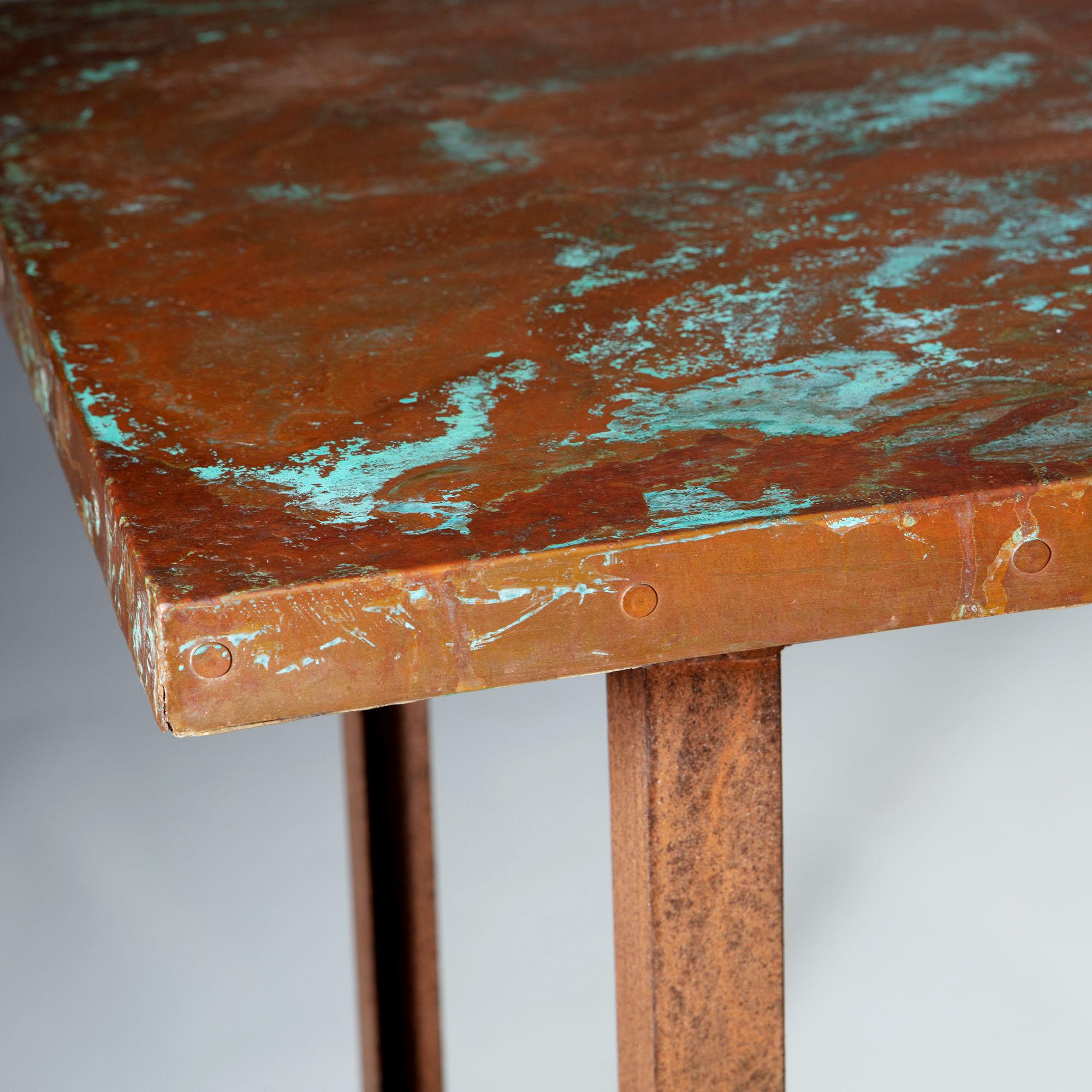 Large 20th Century French Copper Metal Table with Verdigris Patination 6