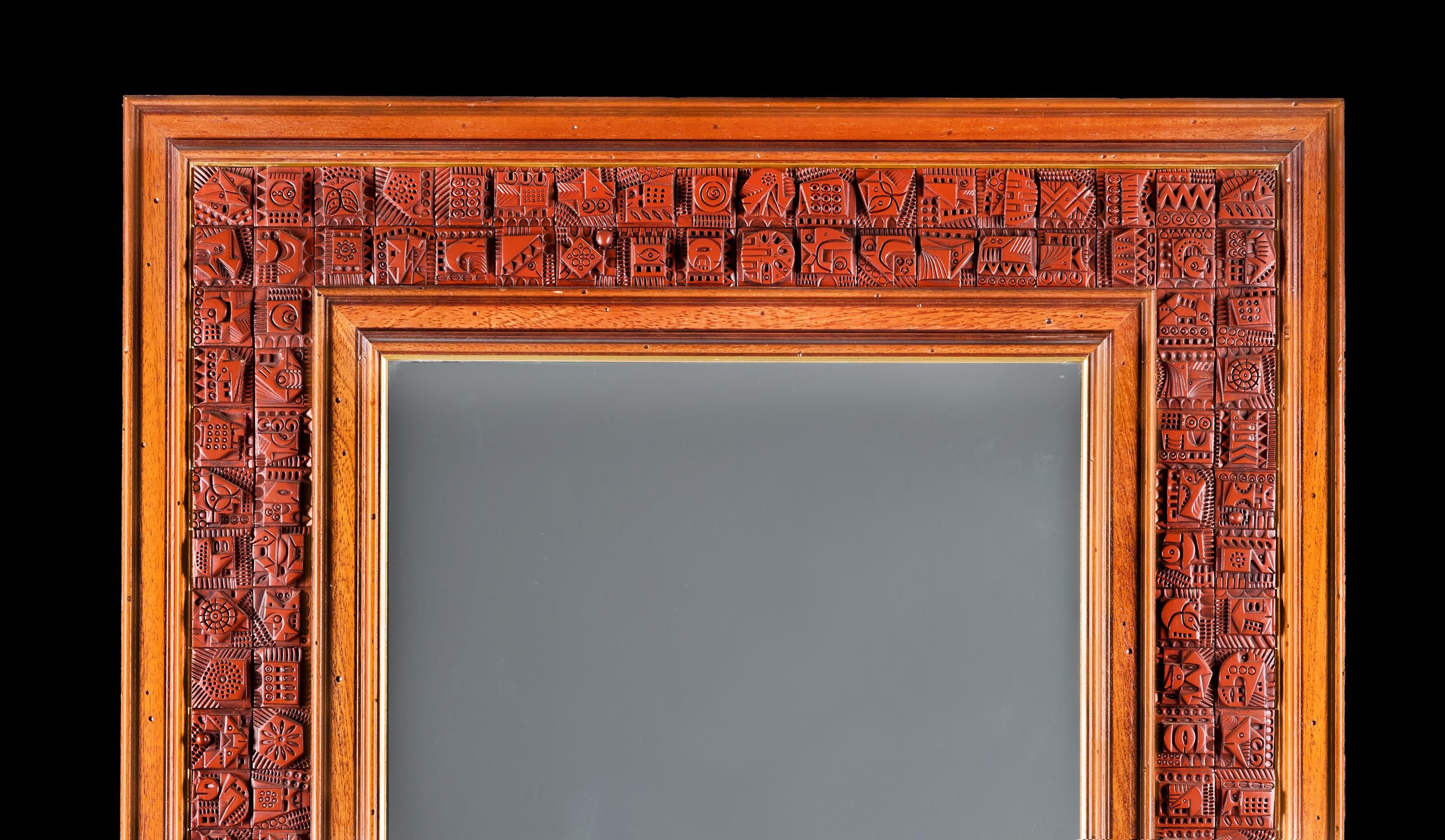Brutalist A Large 20th Century Terracotta Tile Mirror by Ron Hitchins For Sale