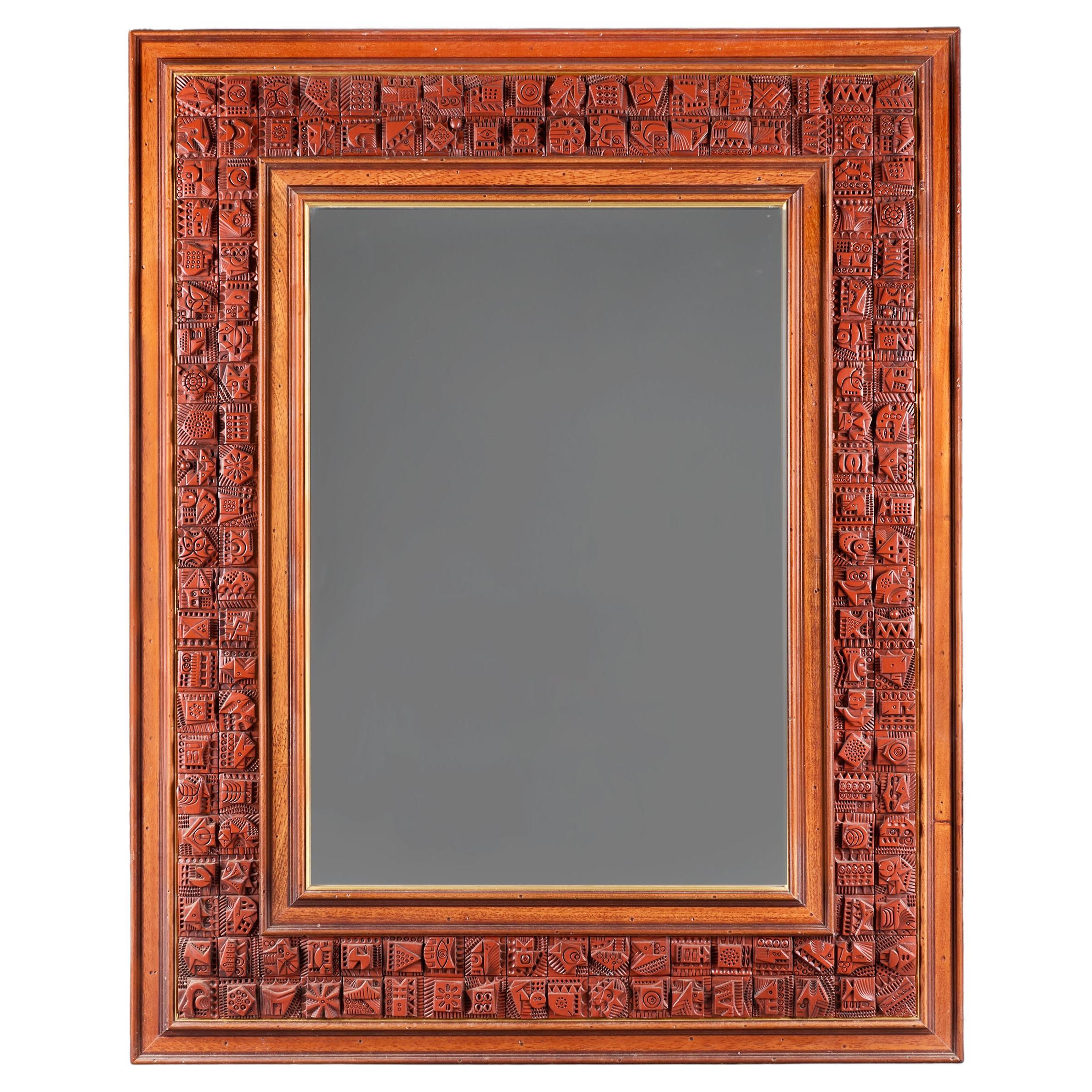 A Large 20th Century Terracotta Tile Mirror by Ron Hitchins For Sale