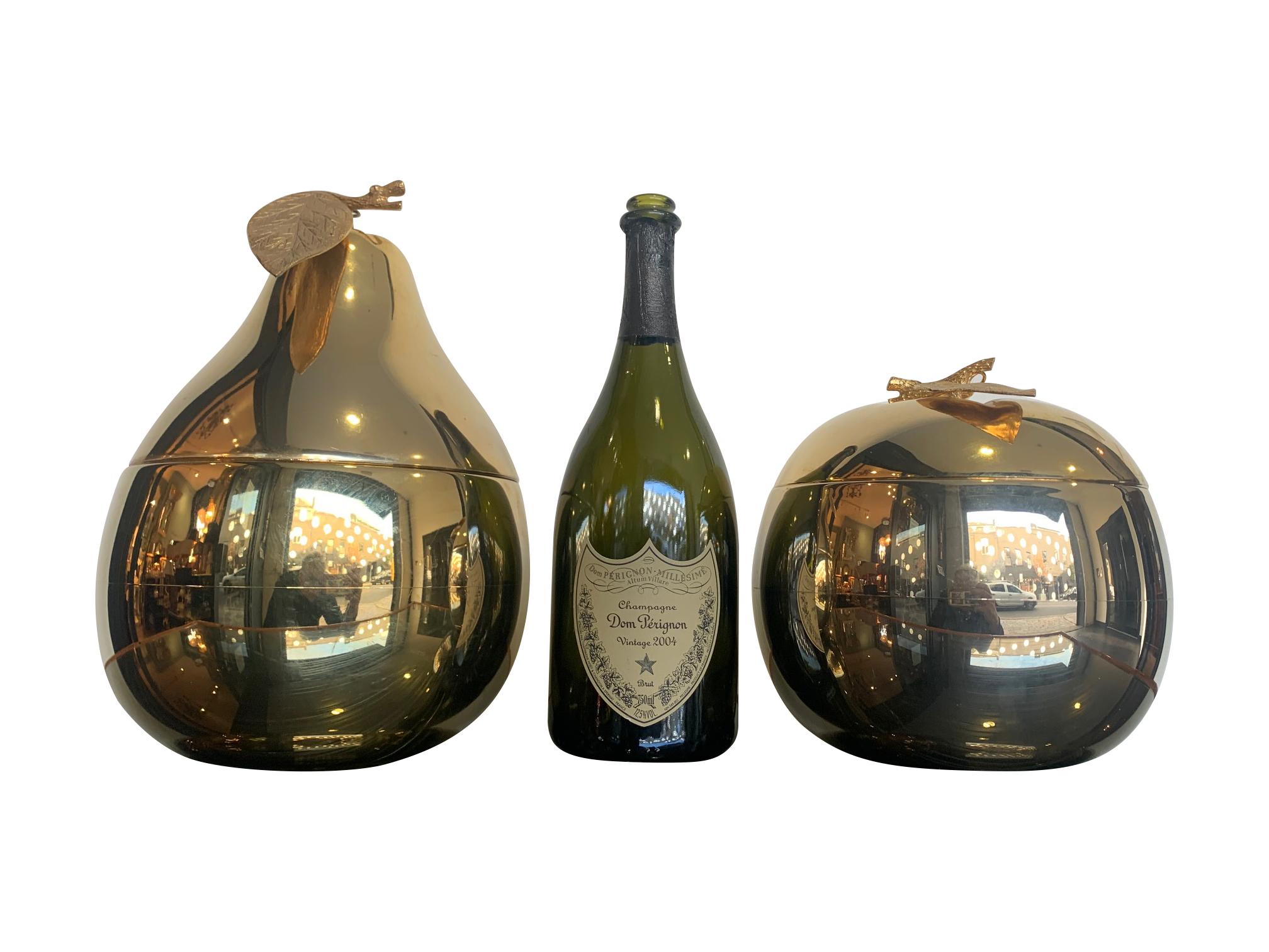 Large 24-Carat Gold-Plated Pear Shaped Ice Bucket with Detailed Leaf Handle 3