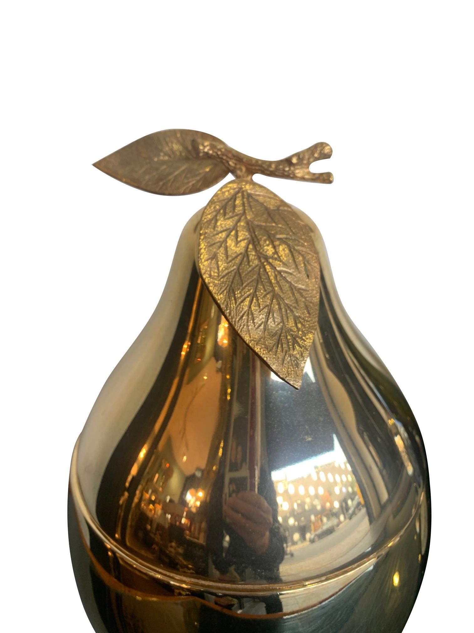 Swiss Large 24-Carat Gold-Plated Pear Shaped Ice Bucket with Detailed Leaf Handle