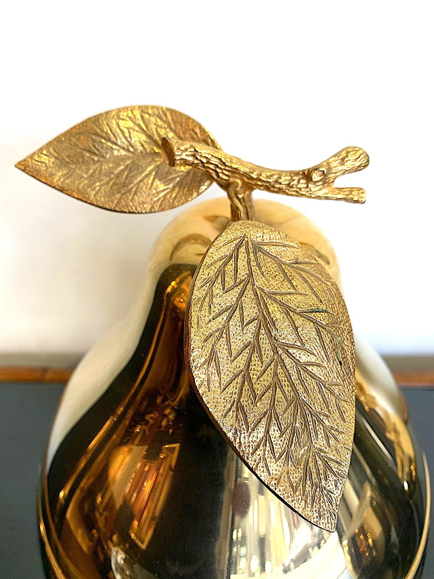 Metal Large 24-Carat Gold-Plated Pear Shaped Ice Bucket with Detailed Leaf Handle