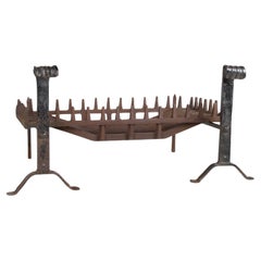 A large 3ft Cast Iron Fireplace Basket with Blacksmith made Forged Fire Dogs