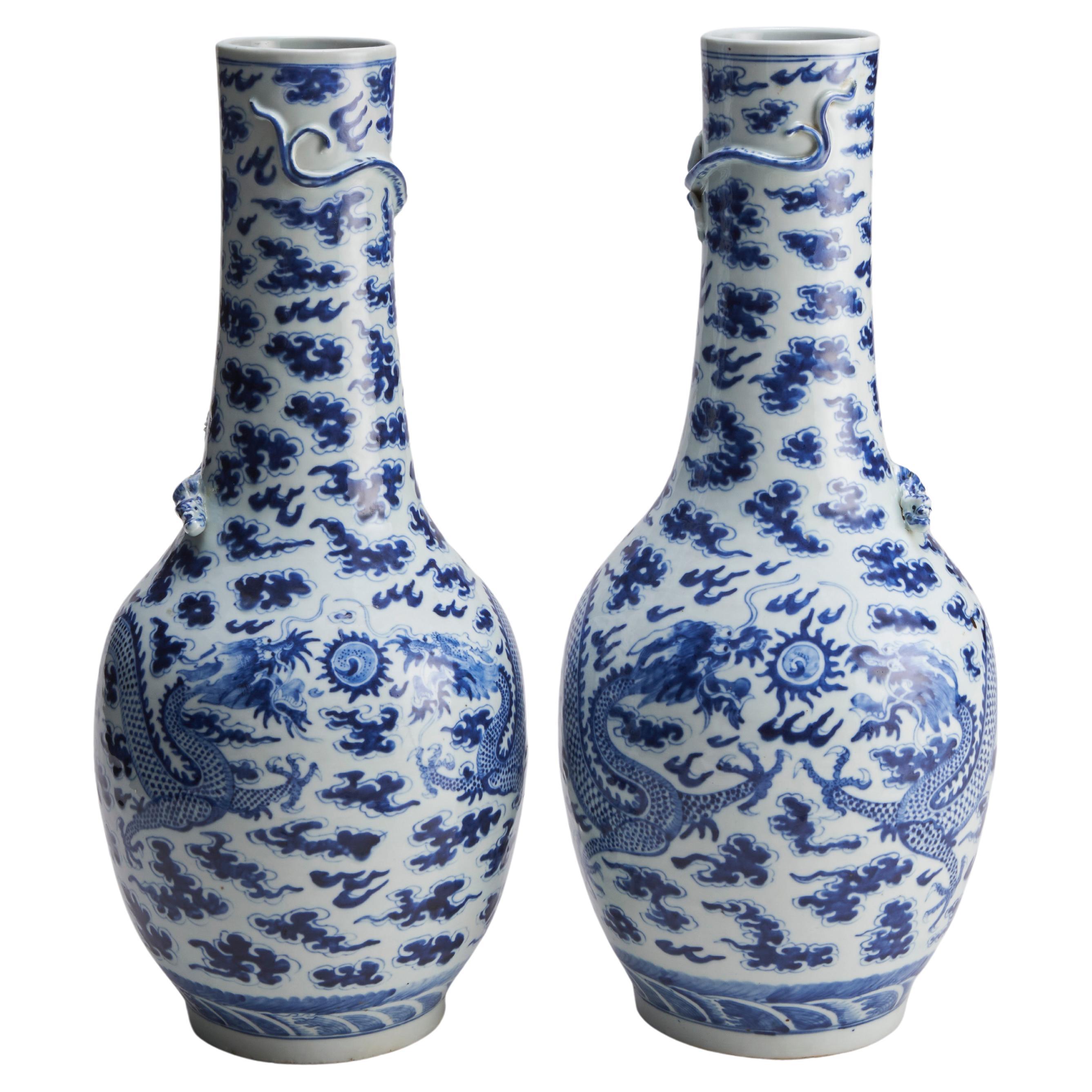 A large (61cm in height) pair of 19th Century Chinese porcelain blue and w For Sale