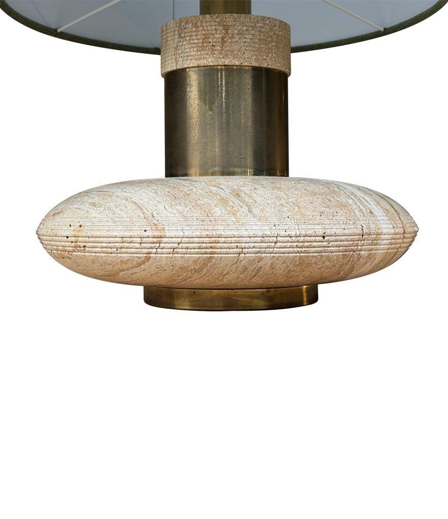 Late 20th Century A large 70s elliptical Italian travertine and brass lamp by Fratelli Mannelli For Sale