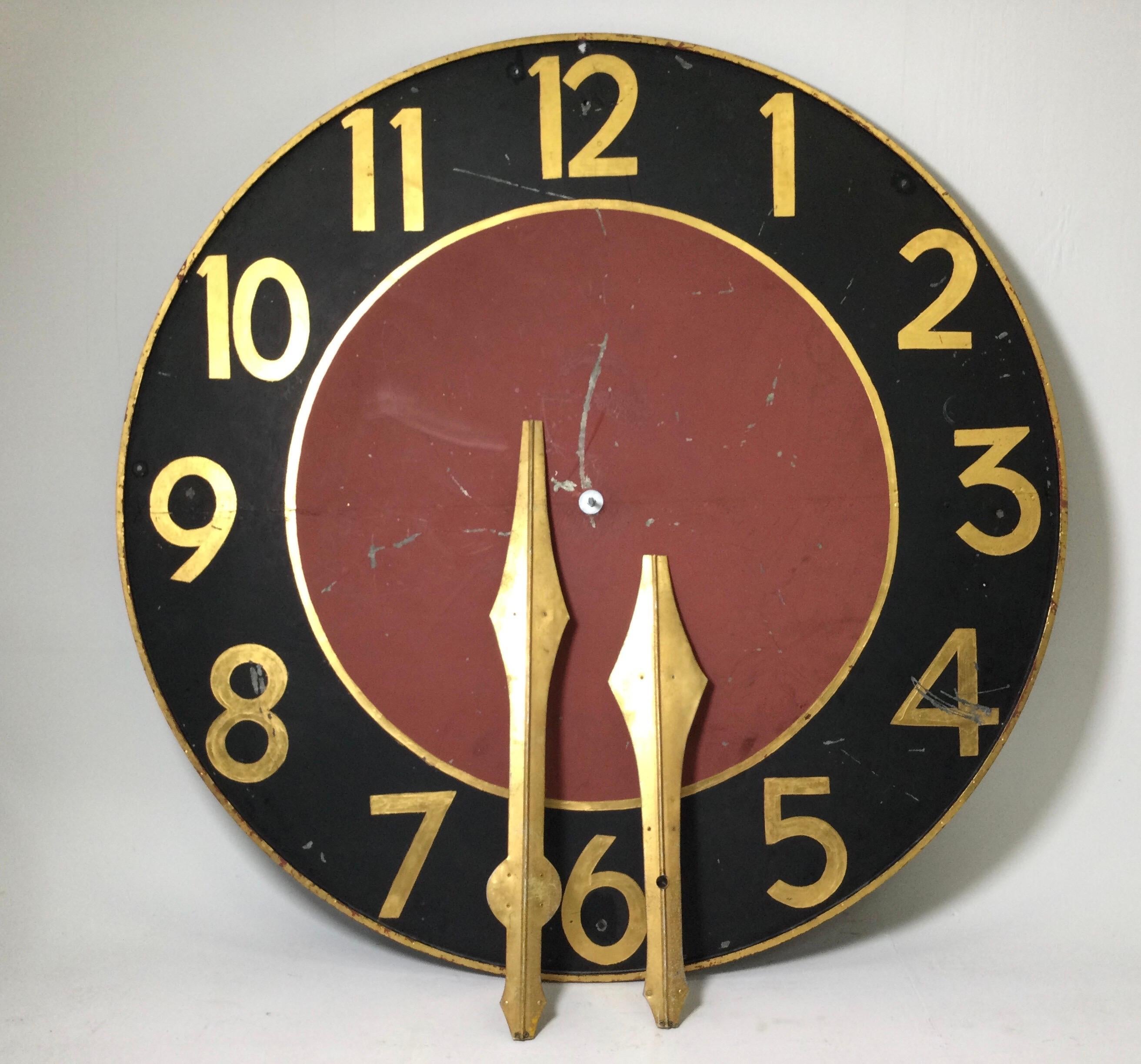 20th Century Large Architectural Clock Face with Gilt Numbers and Hands For Sale
