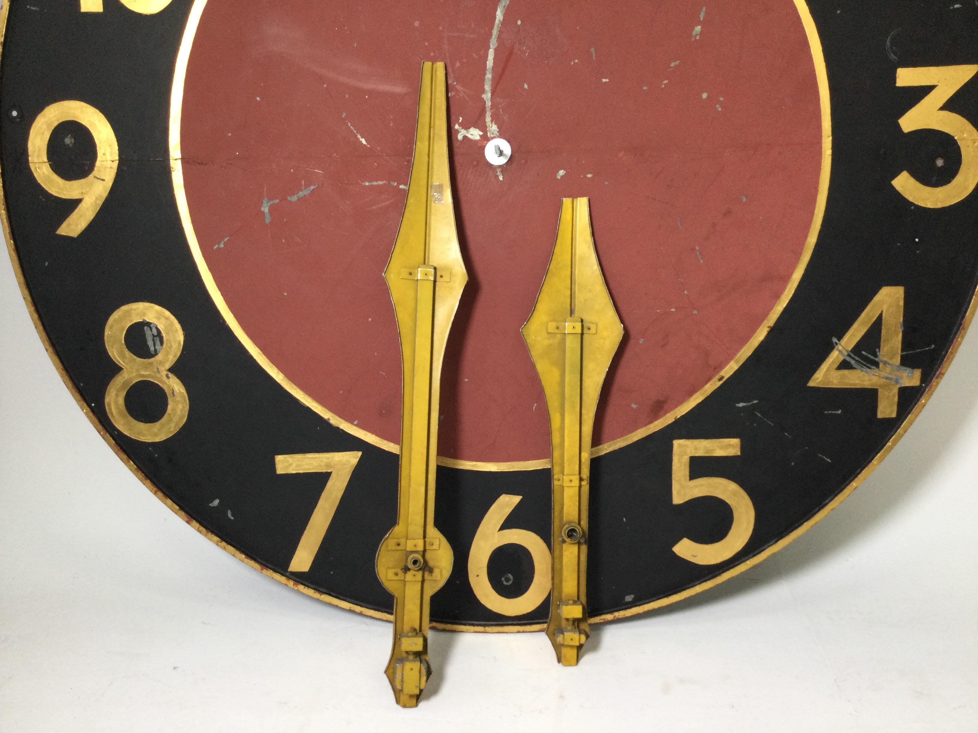 Steel Large Architectural Clock Face with Gilt Numbers and Hands For Sale