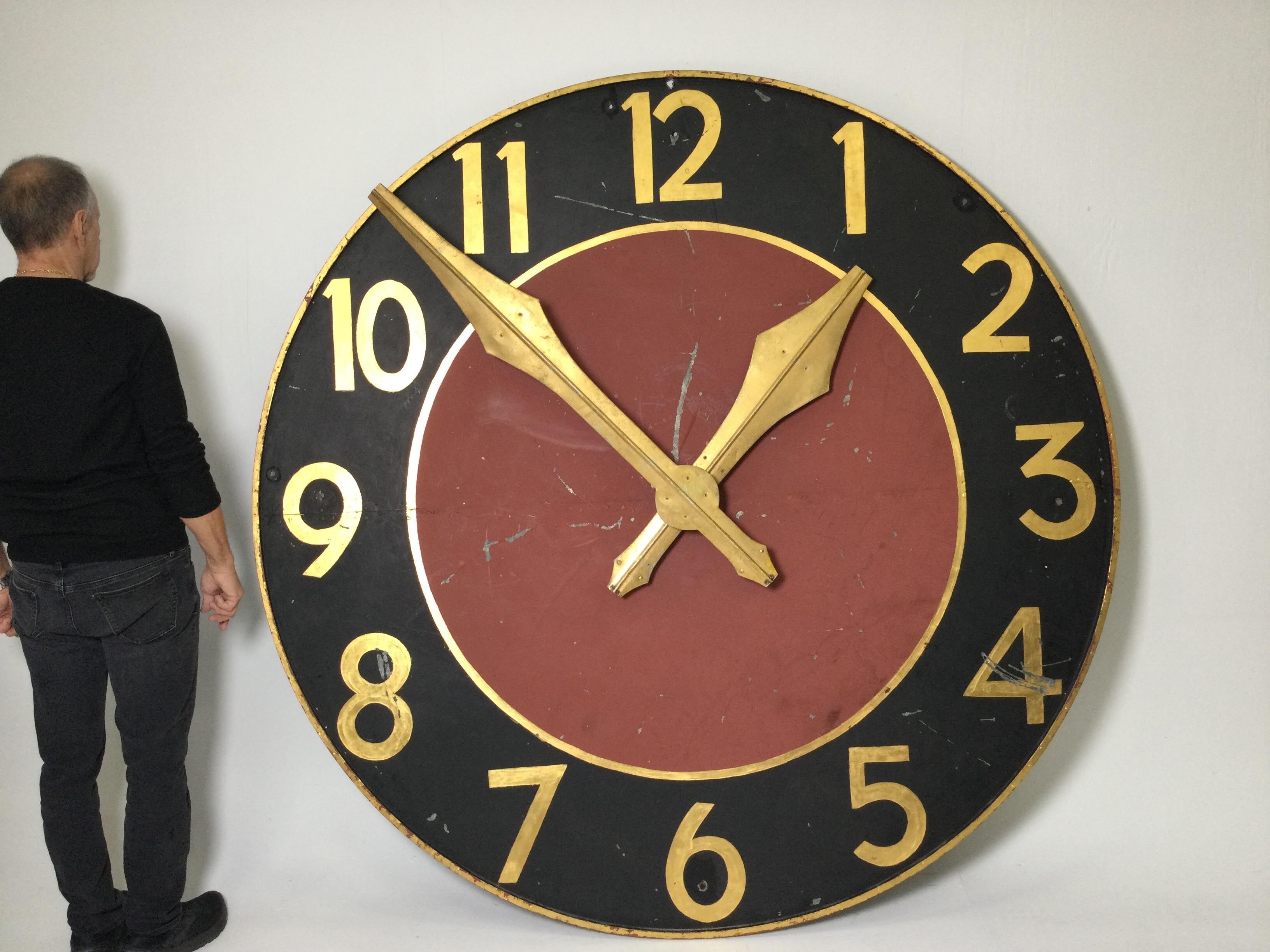 Large Architectural Clock Face with Gilt Numbers and Hands For Sale 3