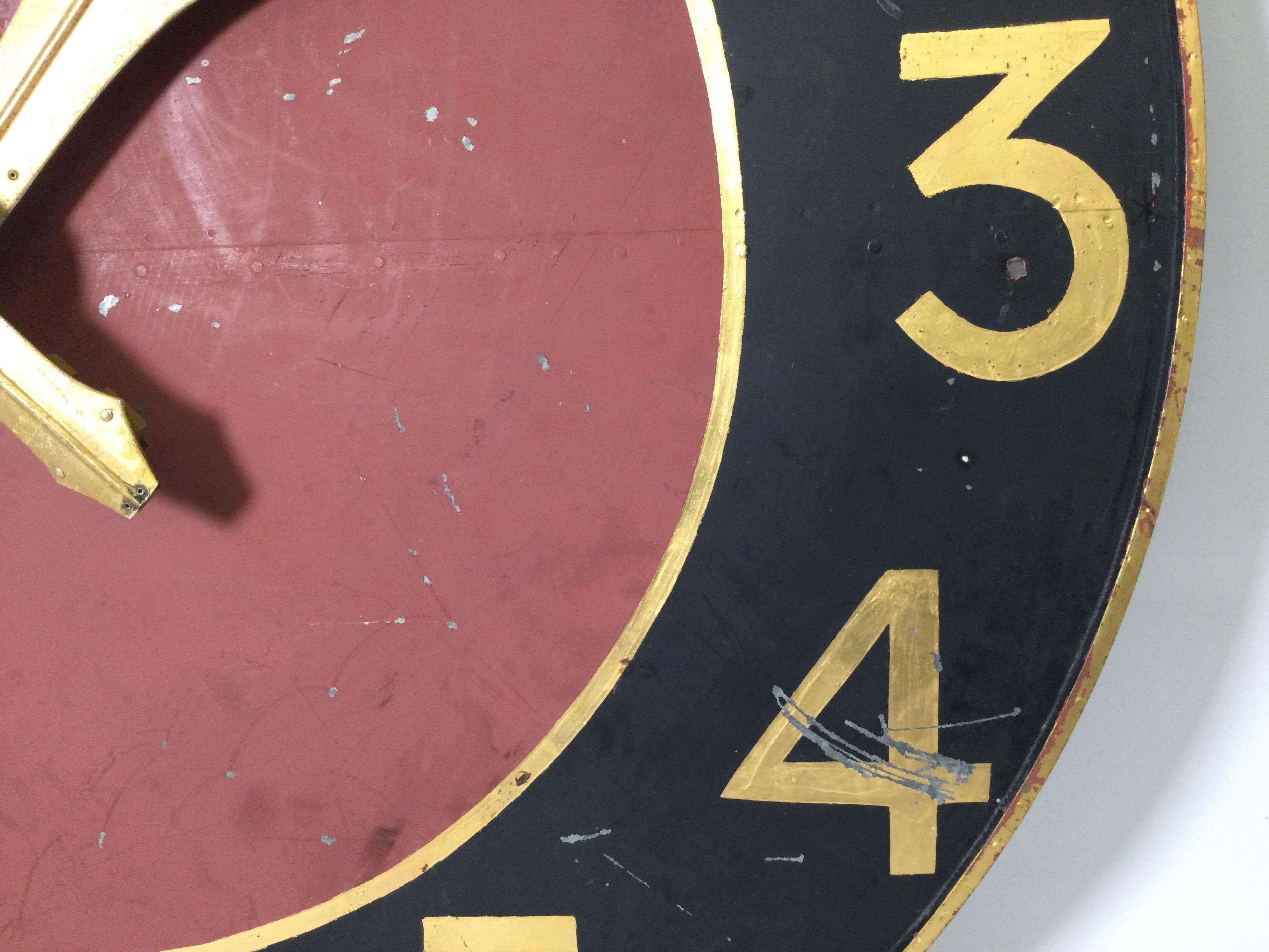 American Large Architectural Clock Face with Gilt Numbers and Hands For Sale