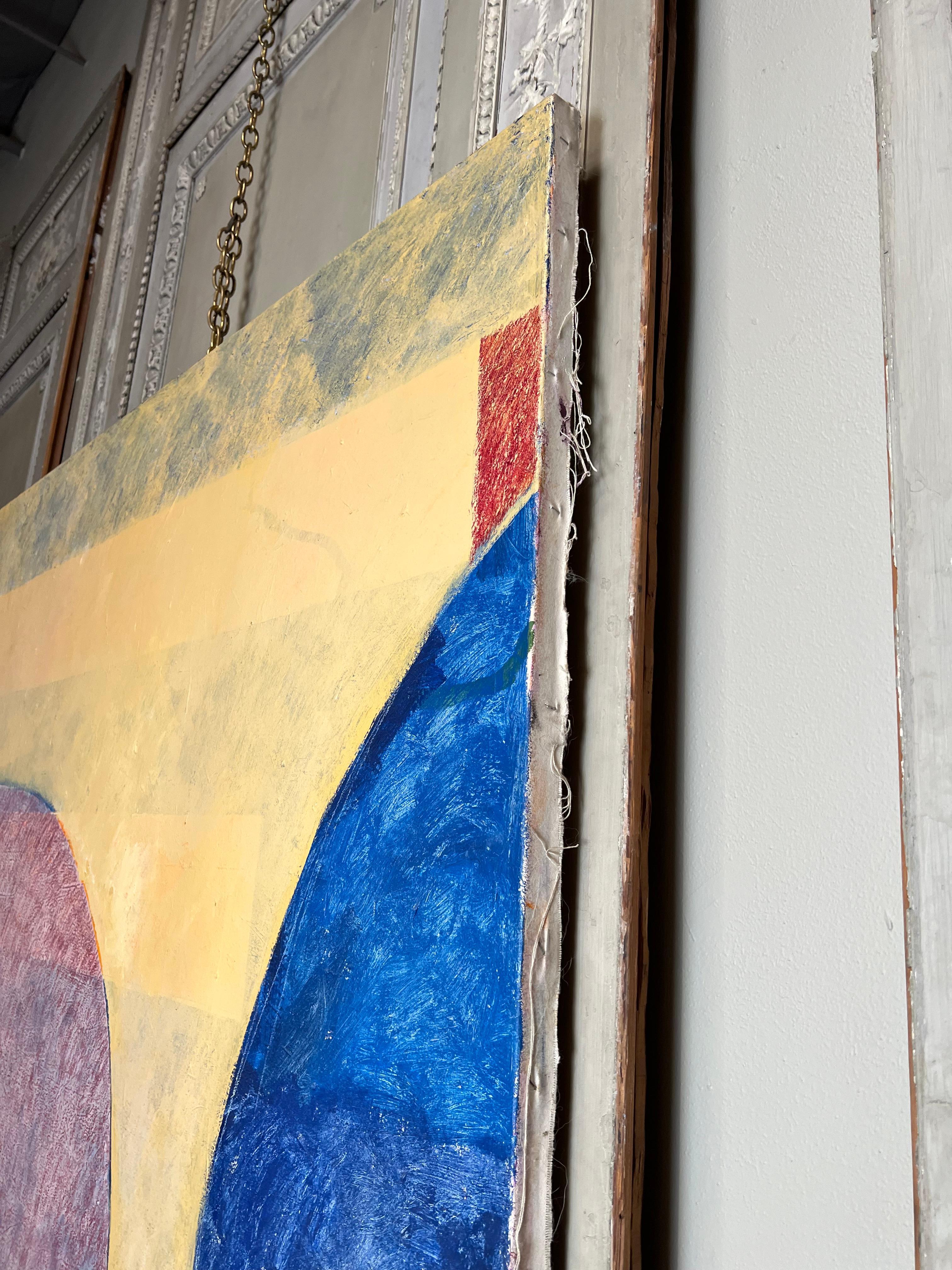 A Large Acrylic on Canvas In Yellow, Blue, Red and Purple For Sale 3