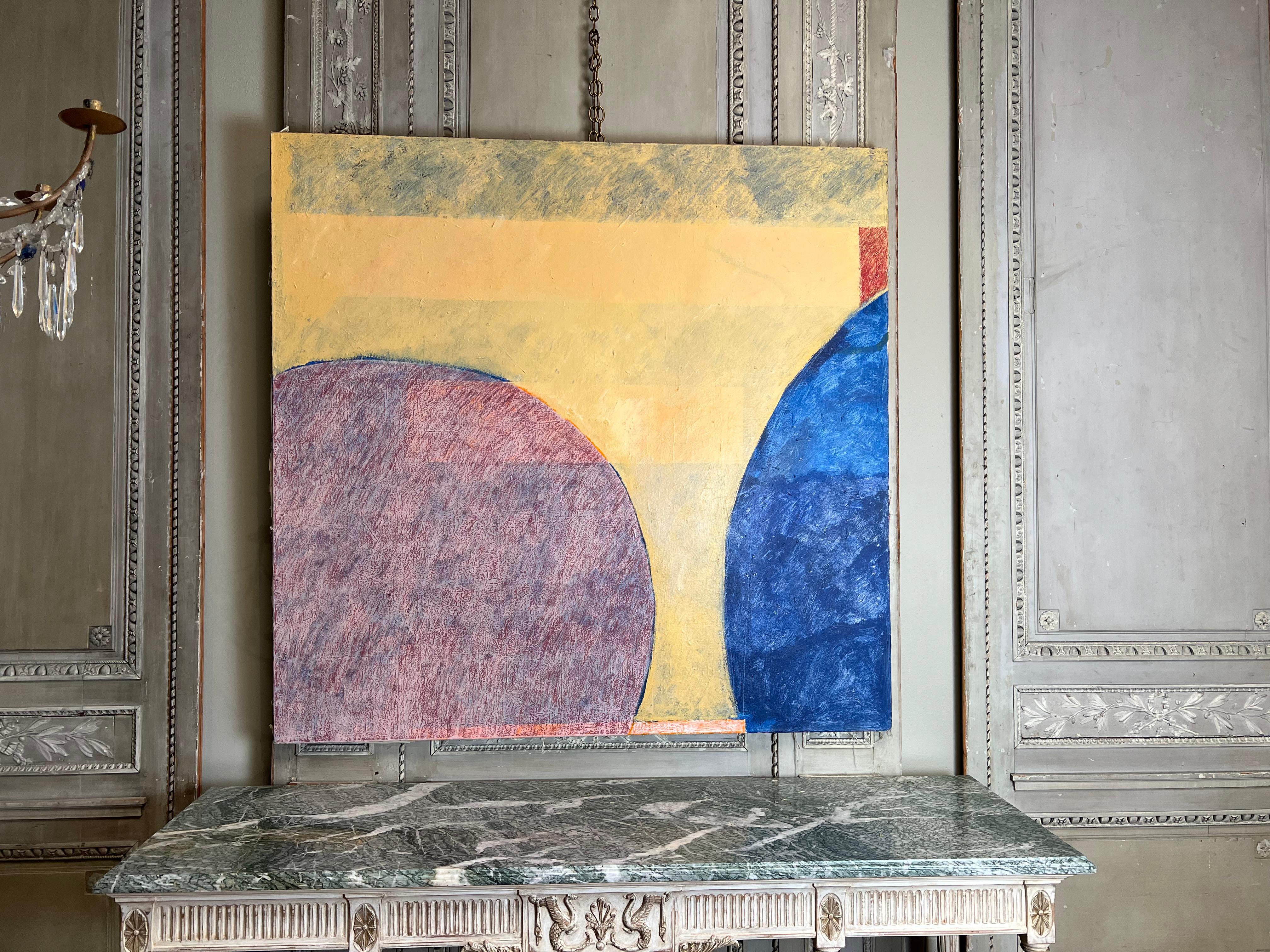 Other A Large Acrylic on Canvas In Yellow, Blue, Red and Purple For Sale