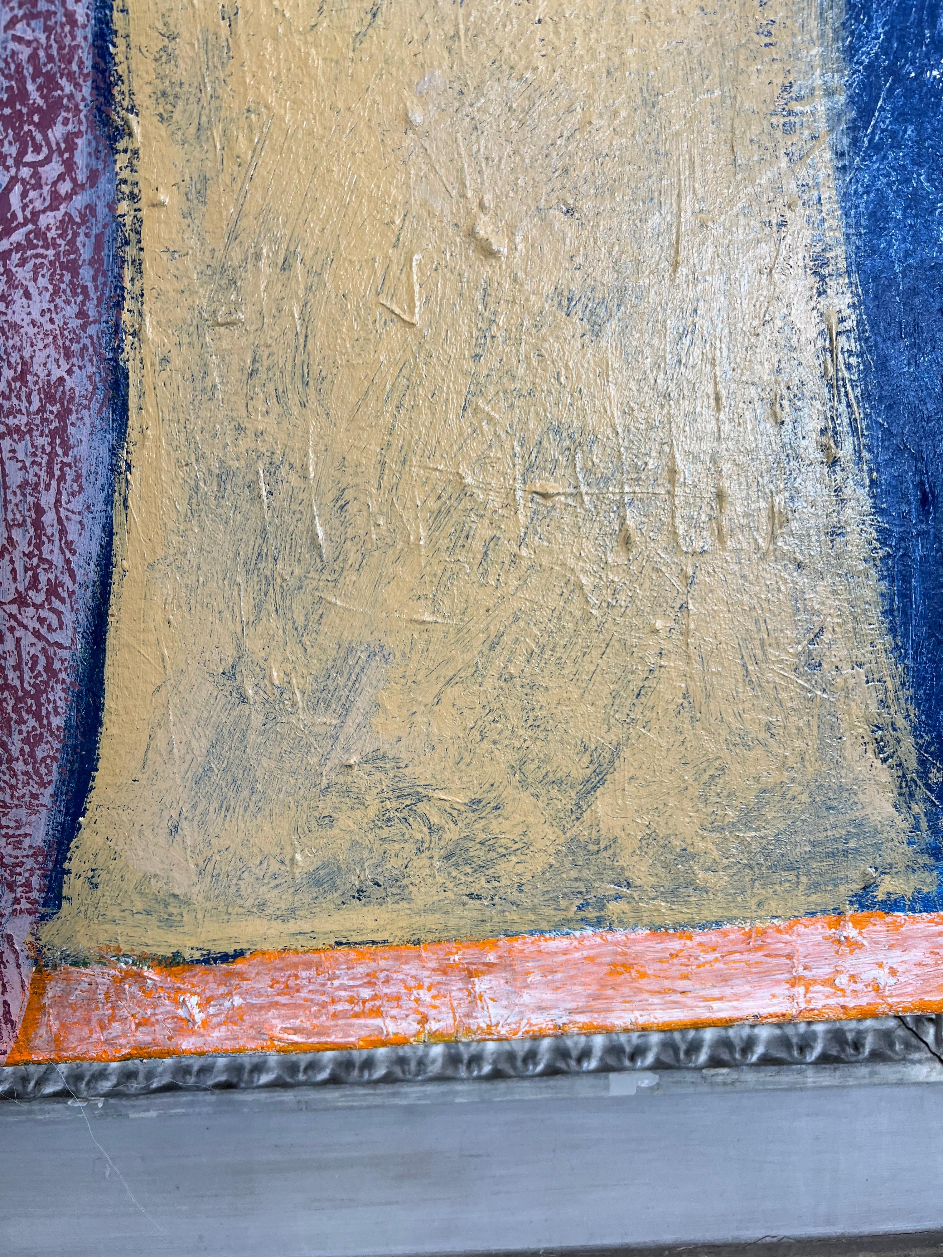 A Large Acrylic on Canvas In Yellow, Blue, Red and Purple In Good Condition For Sale In Dallas, TX