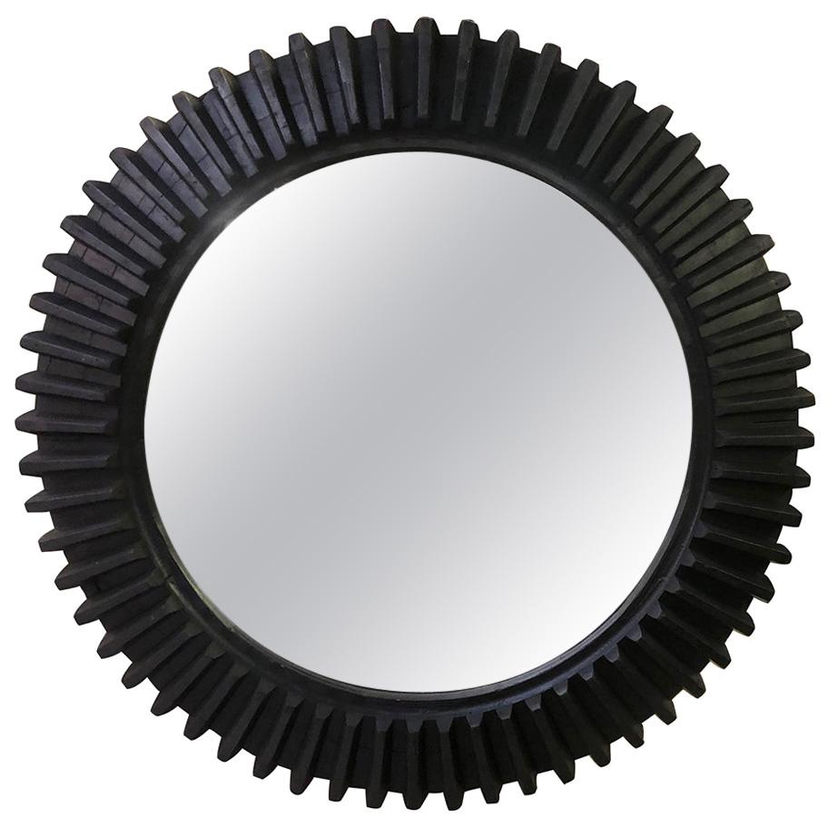 Large American Wooden Cog Wheel Now Mounted as a Mirror