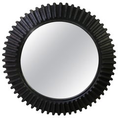 Antique Large American Wooden Cog Wheel Now Mounted as a Mirror