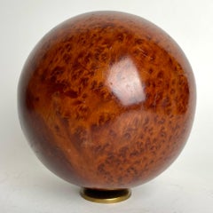 A large and beautiful Thuya Burl Wooden Sphere on a brass base. Art Deco, 1930s
