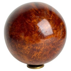 A large and beautiful Thuya Burl Wooden Sphere on a brass base. Art Deco, 1930s