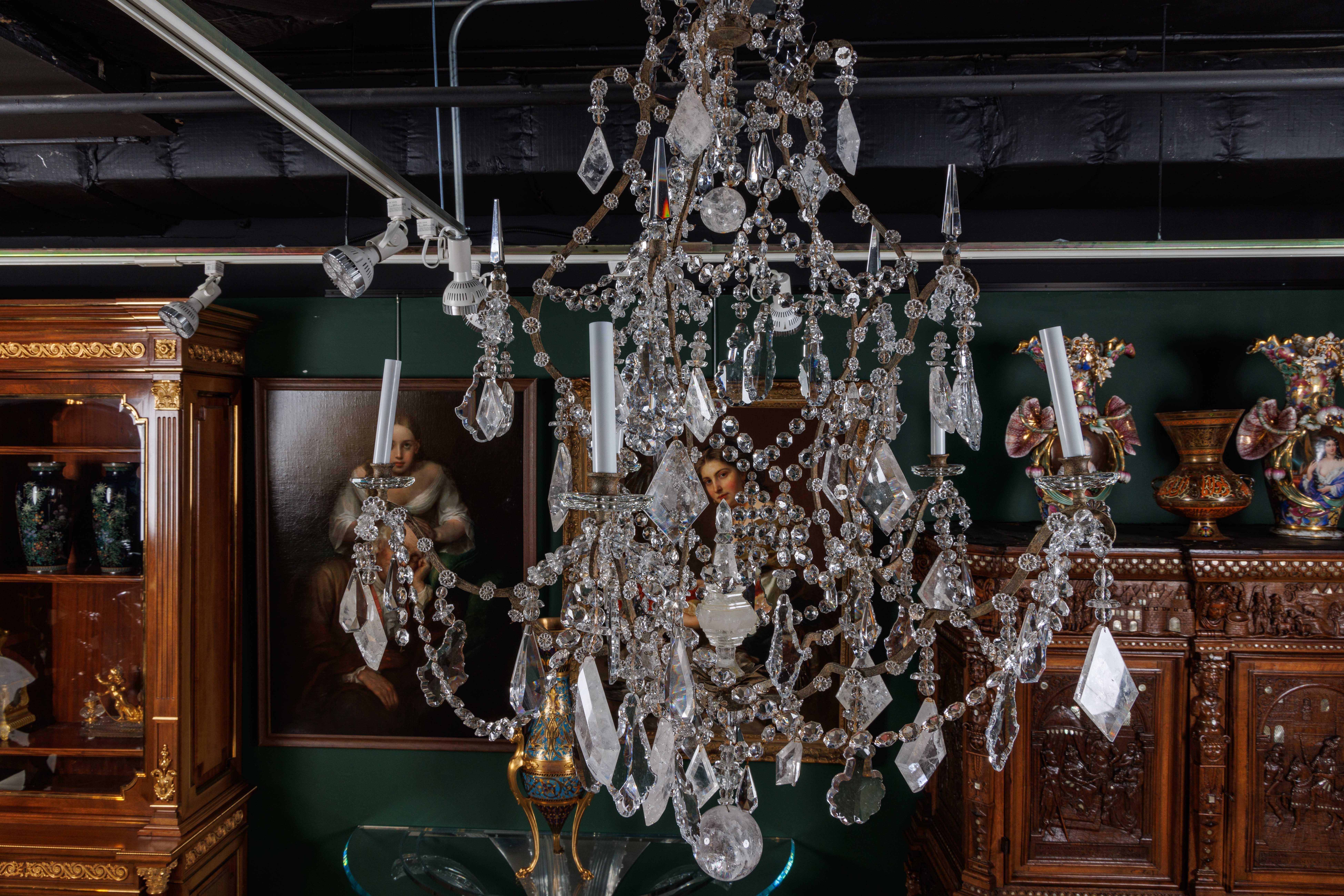 A Large and Exceptional Pair of French Rock Crystal and Glass Chandeliers For Sale 5