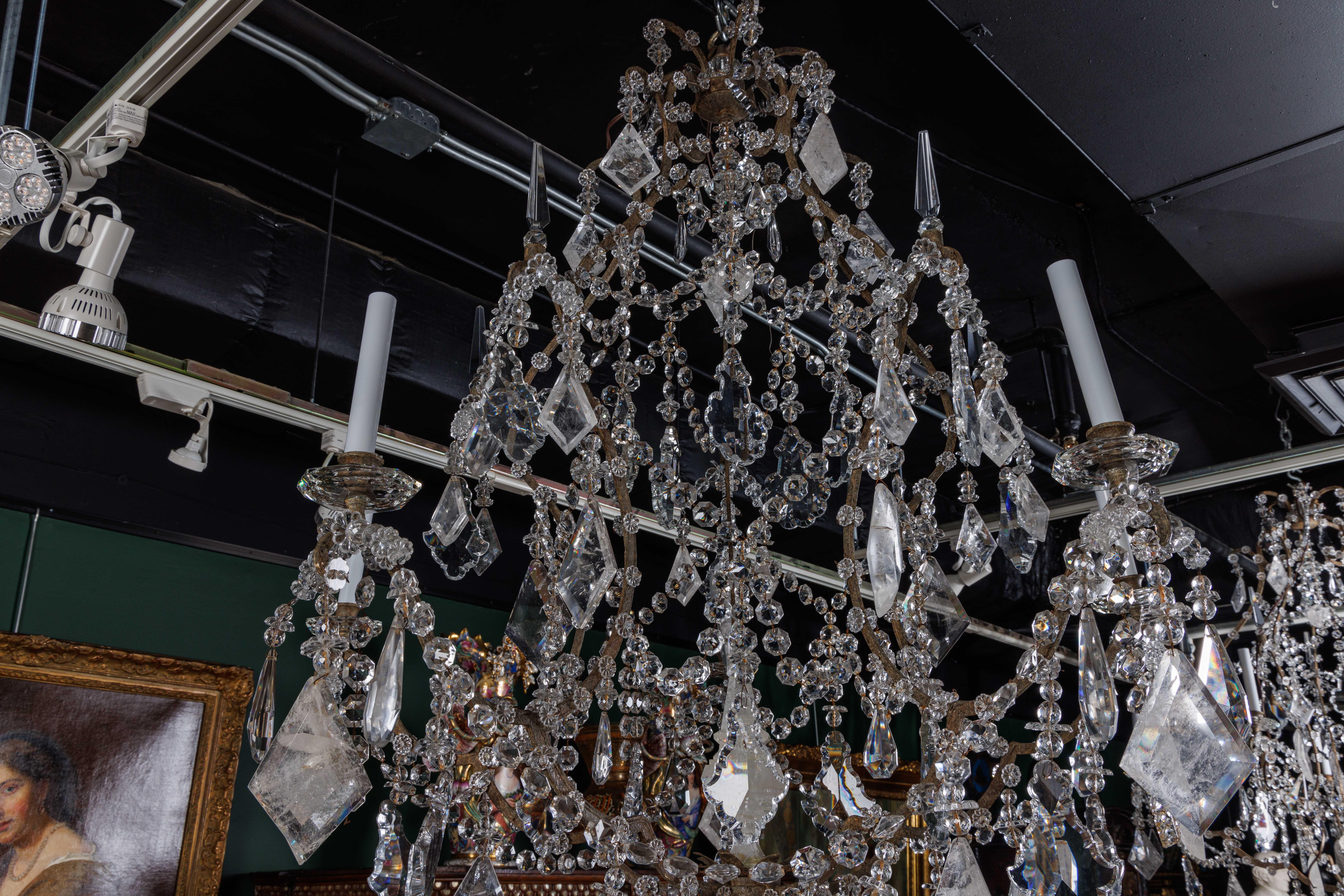A Large and Exceptional Pair of French Rock Crystal and Glass Chandeliers For Sale 6
