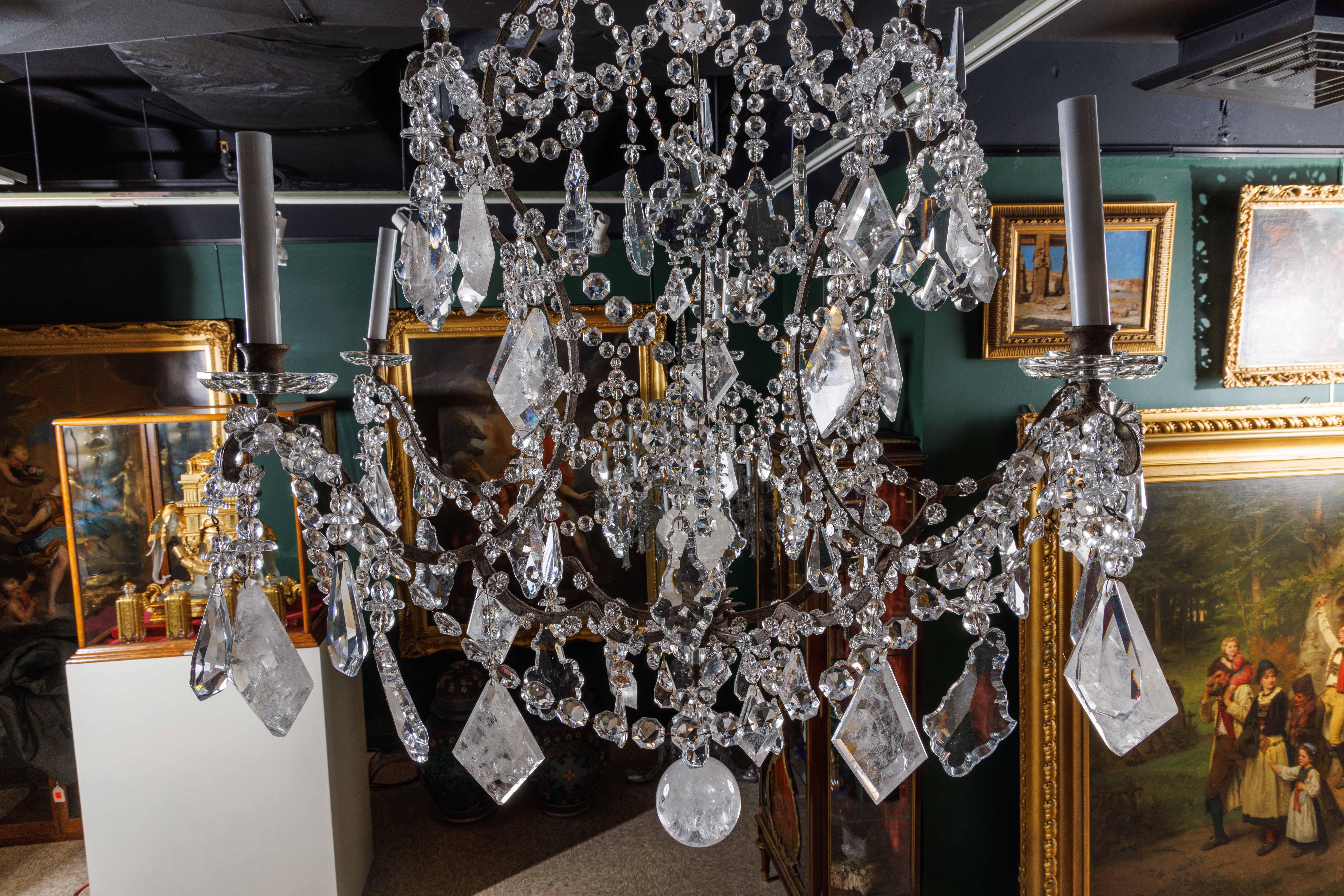 A Large and Exceptional Pair of French Rock Crystal and Glass Chandeliers For Sale 2