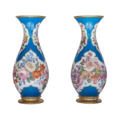 A Large and Exquisite Pair of French Baccarat Opaline Glass Vases