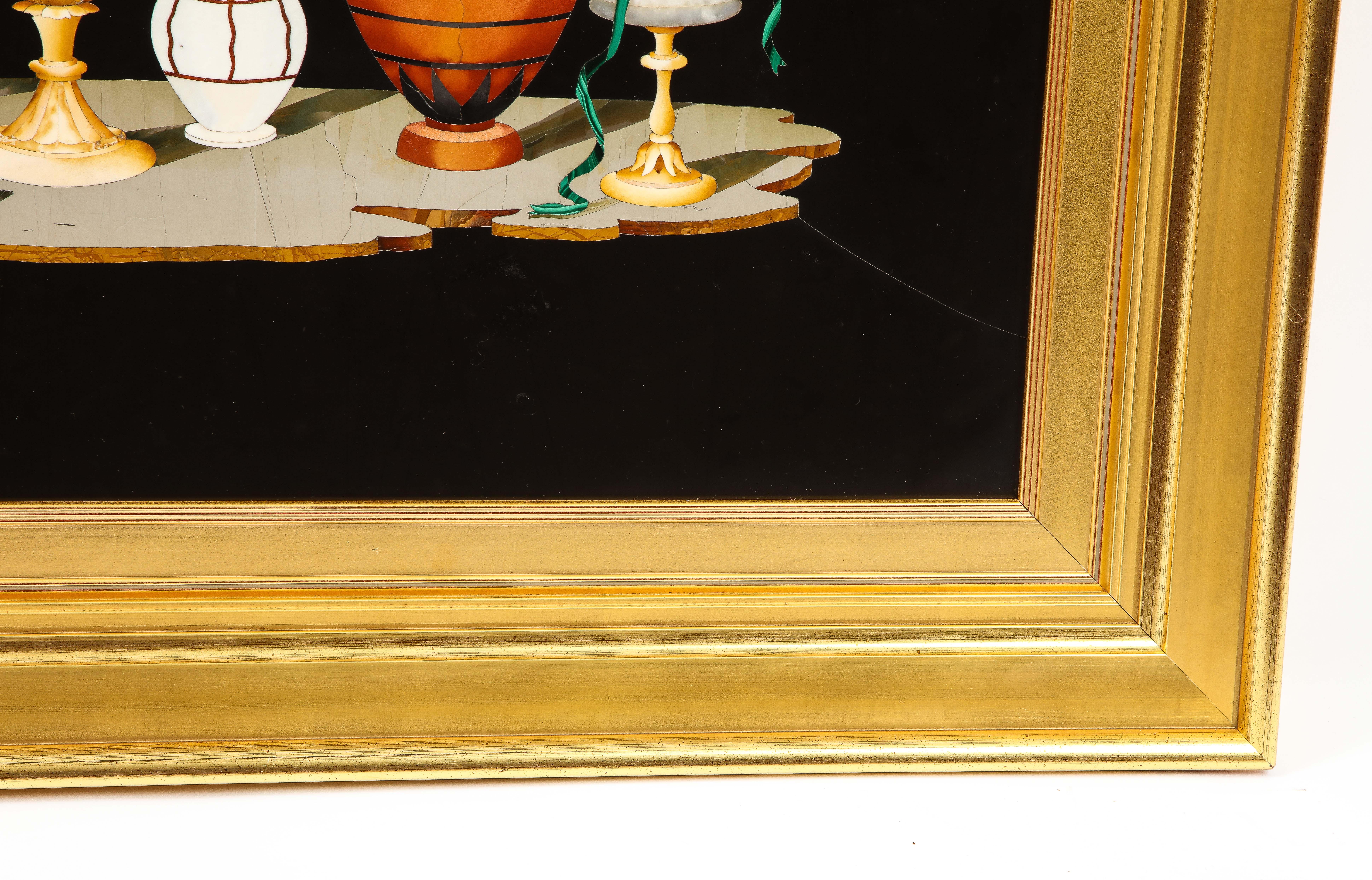 Precious Stone A Large and Fine 19th Century Italian Pietra Dura Still-Life Framed Panel For Sale