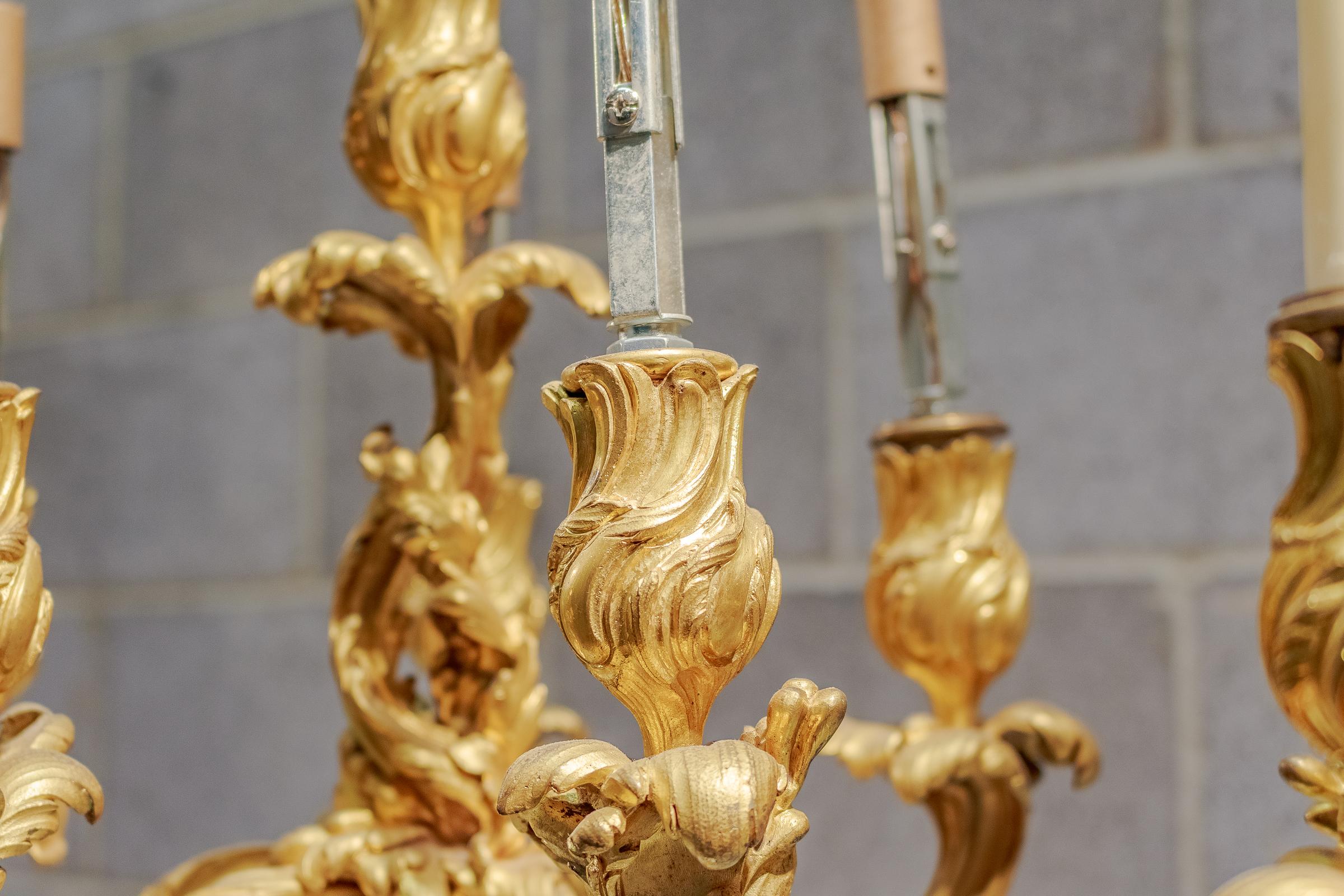 Large and Fine Pair of 19th Century French Louis XV Gilt Bronze Candelabrum For Sale 2
