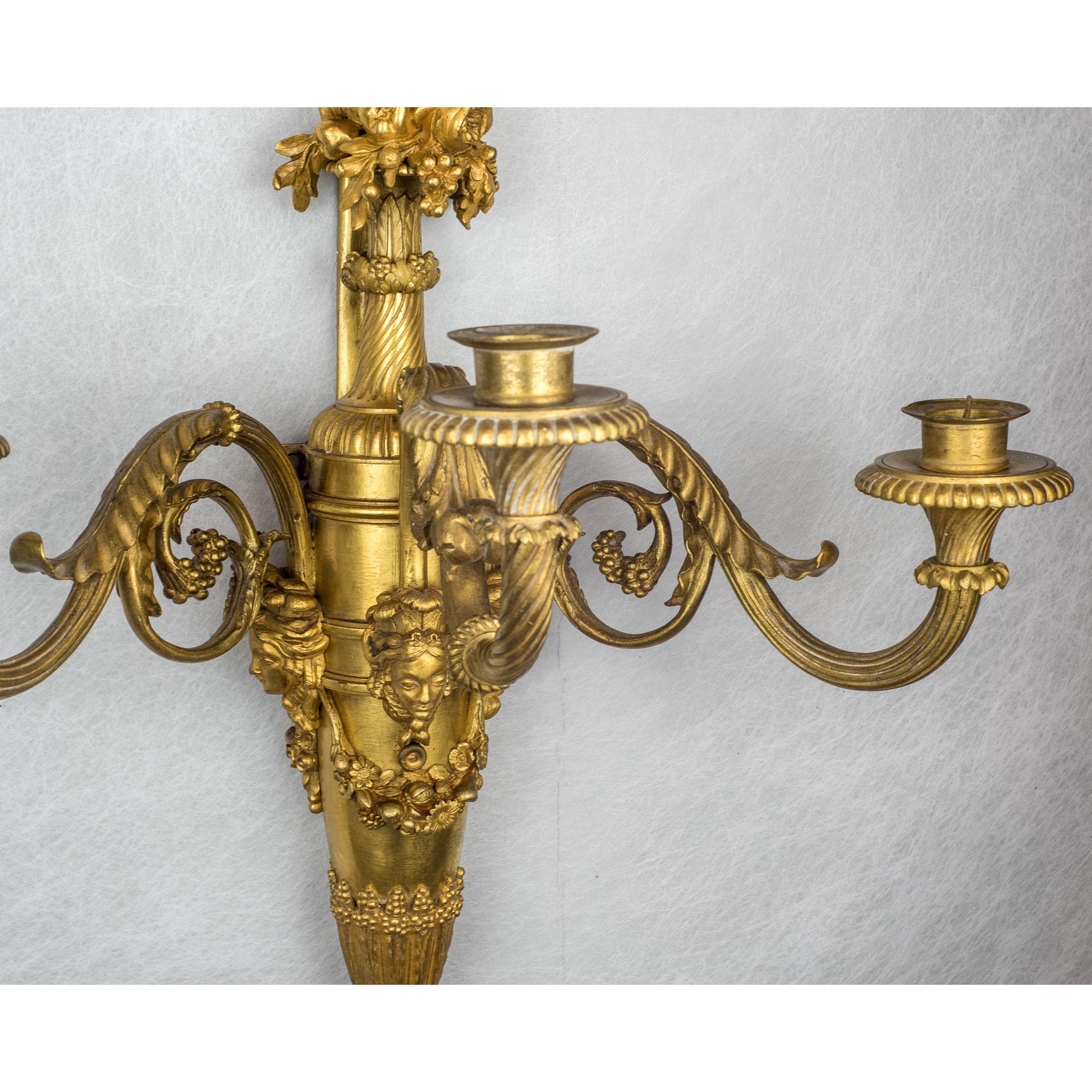 Gilt Large and Fine Pair of Henri Vian French Ormolu Three-Light Wall Light Sconces For Sale