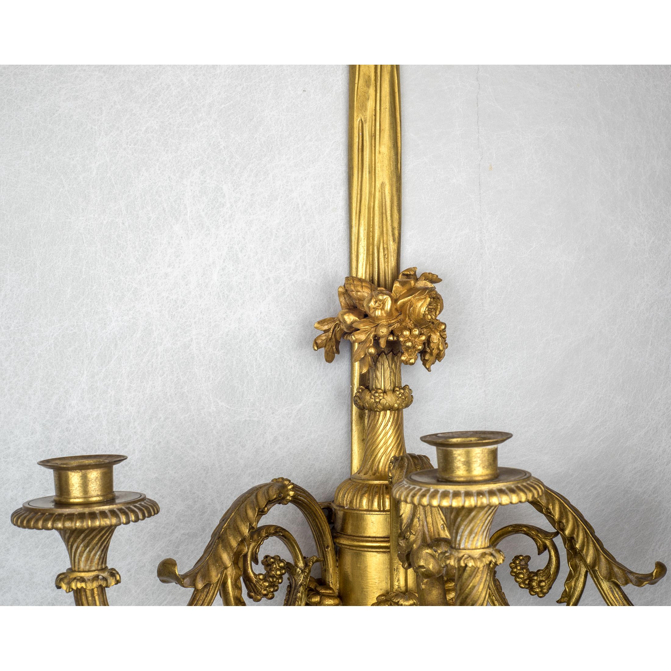 Large and Fine Pair of Henri Vian French Ormolu Three-Light Wall Light Sconces In Excellent Condition For Sale In New York, NY