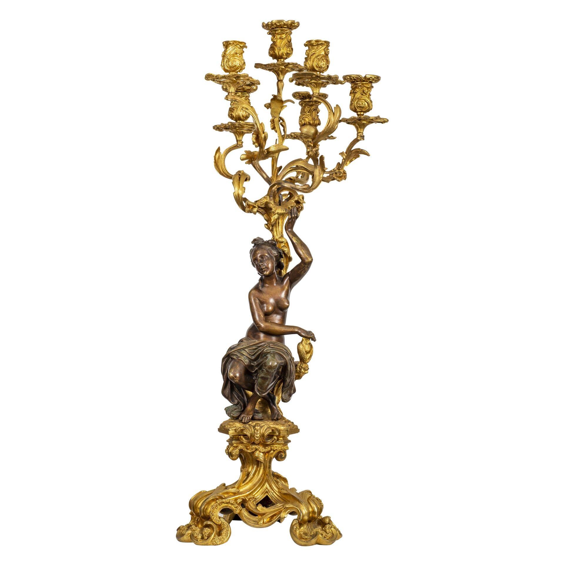 Large and Fine Pair of Louis XVI Patinated and Gilt-Bronze Candelabra In Good Condition For Sale In West Palm Beach, FL