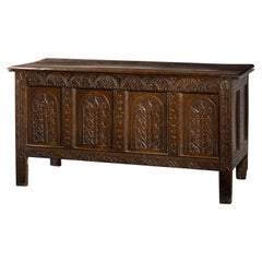 Antique Large and Finely Carved Early 18th Century Blanket Box