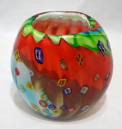 A Large and Heavy Murano Hand Blown Murrine Glass Vase