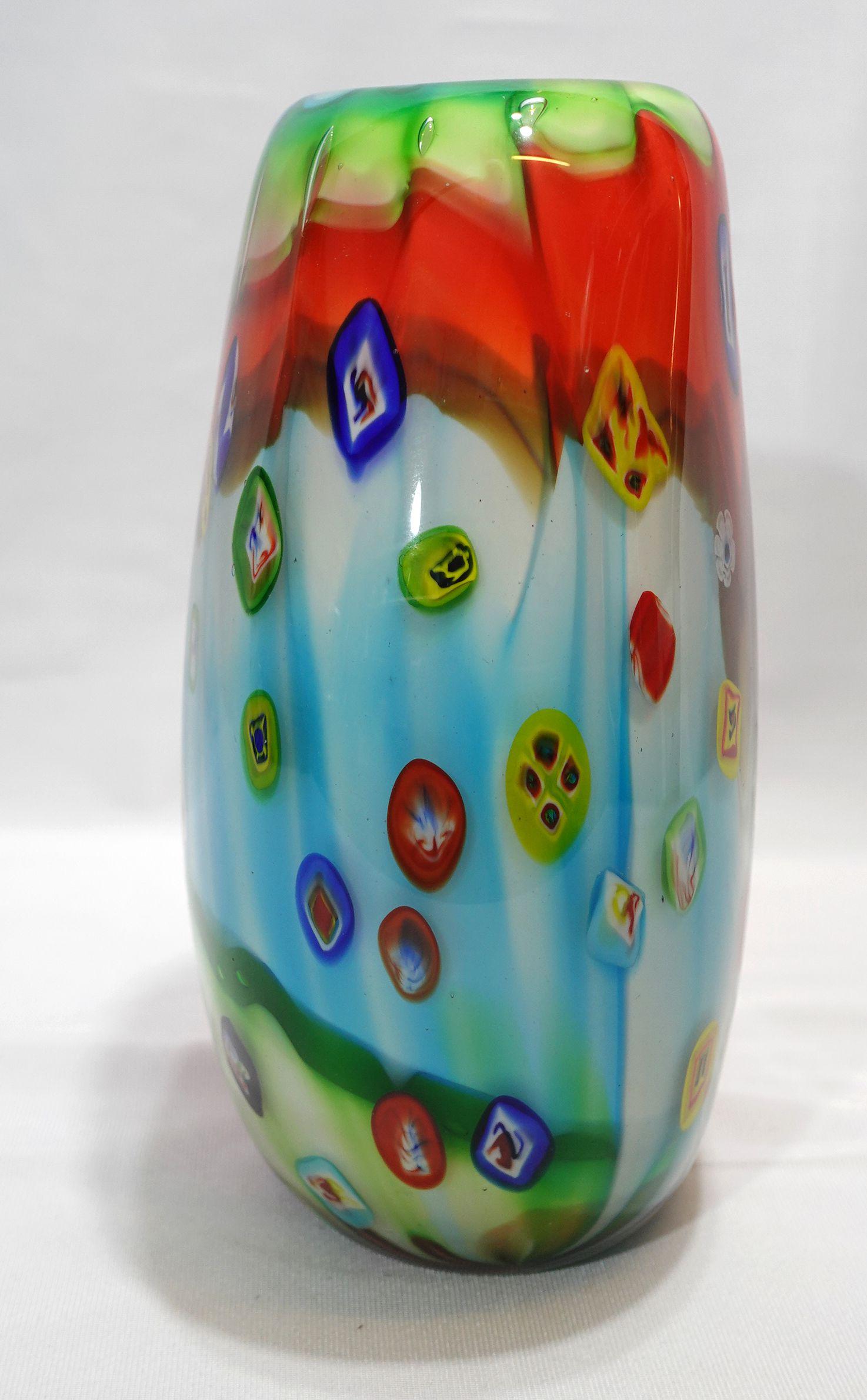 Hand-Crafted A Large and Heavy Murano Hand Blown Murrine Glass Vase For Sale
