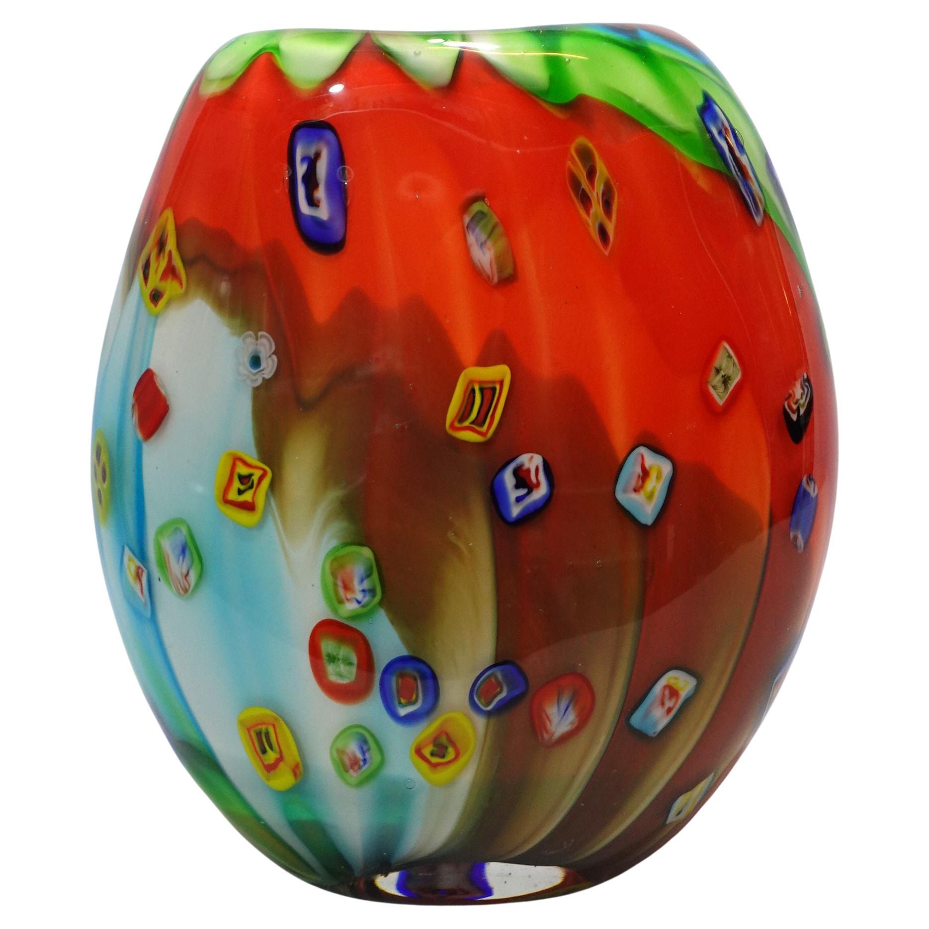A Large and Heavy Murano Hand Blown Murrine Glass Vase For Sale